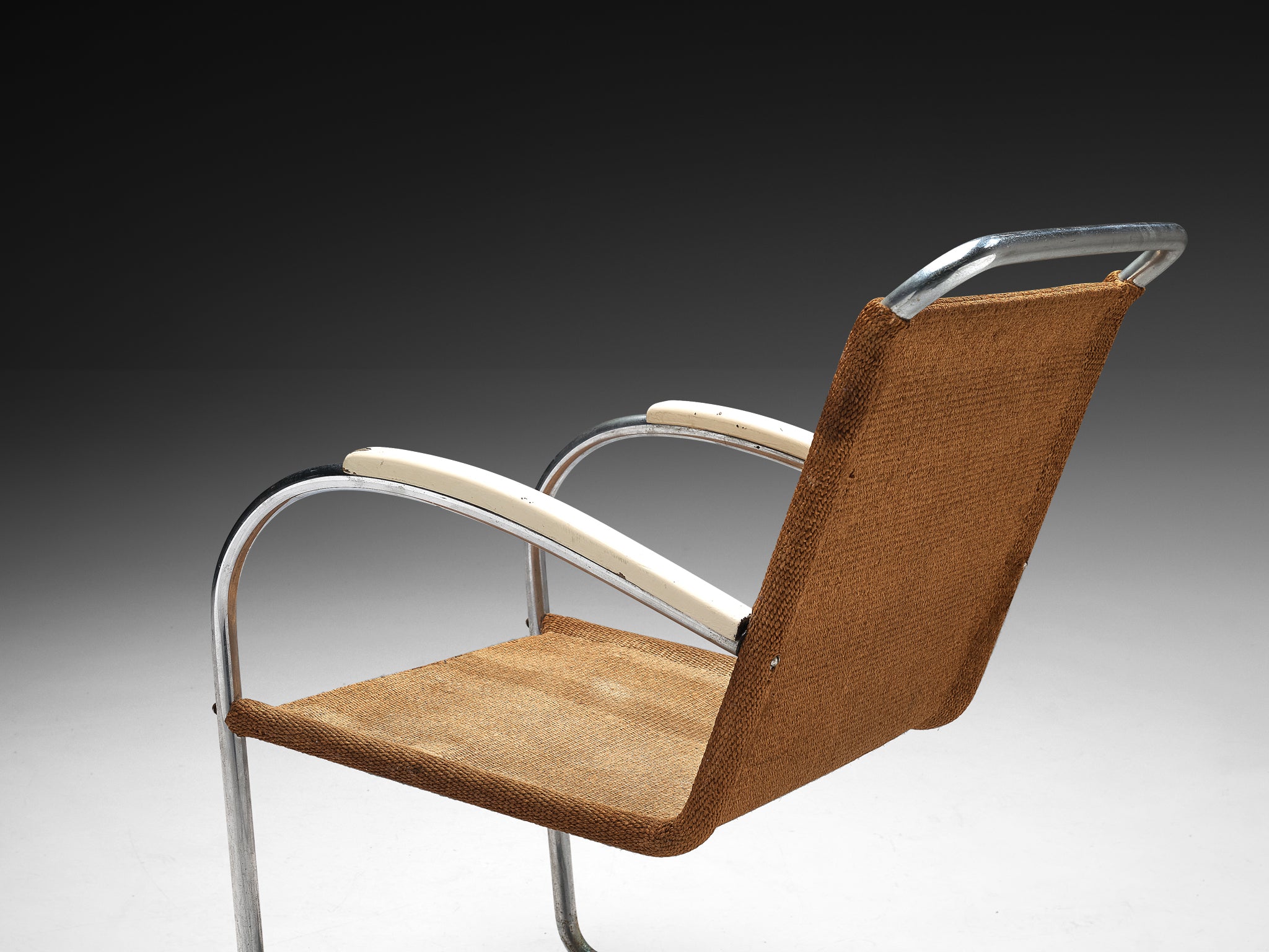 Bas van Pelt Patinated Tubular Armchair in Brown Sisal Seating Morentz