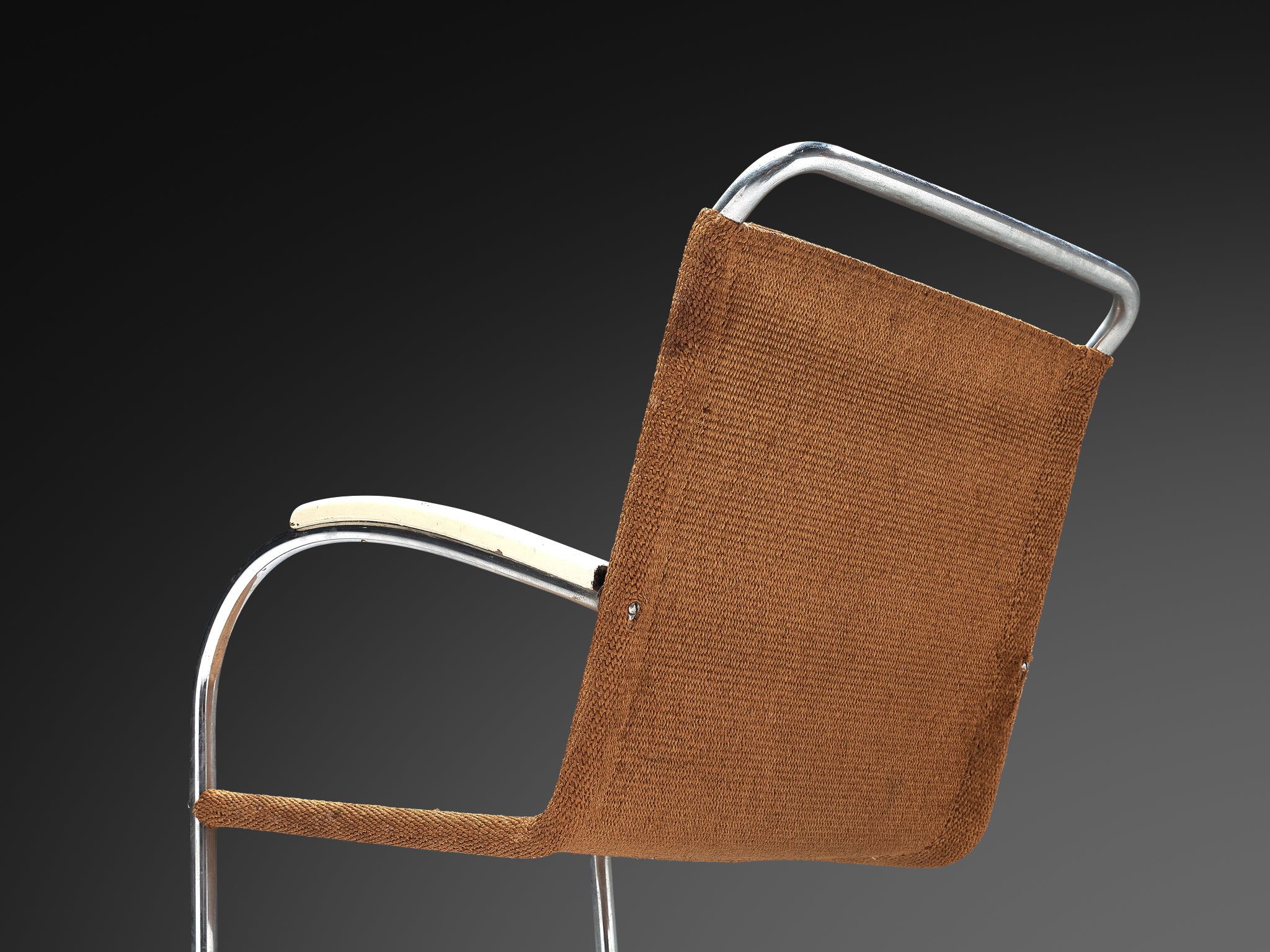 Bas van Pelt Patinated Tubular Armchair in Brown Sisal Seating Morentz