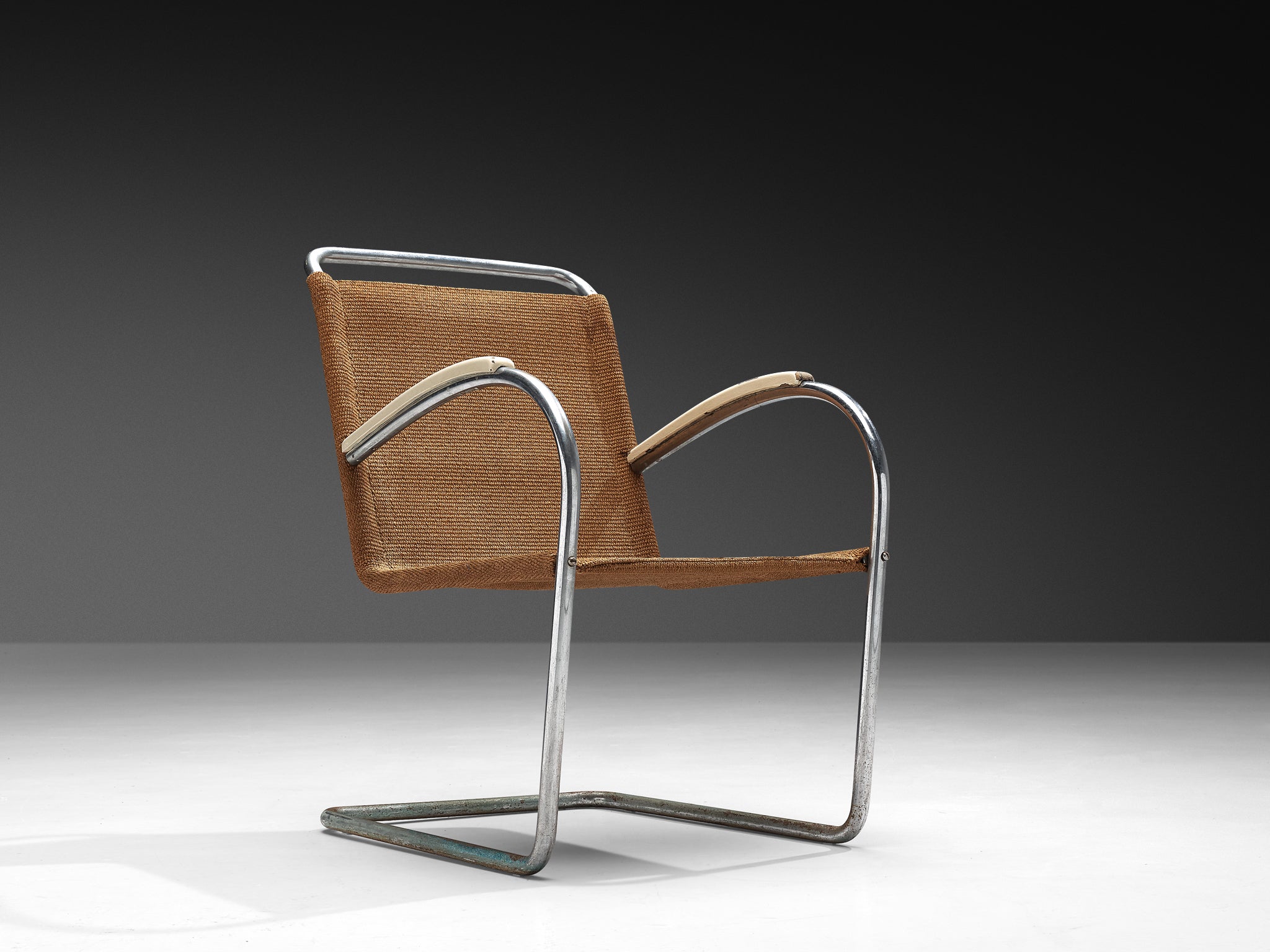 Bas van Pelt Patinated Tubular Armchair in Brown Sisal Seating Morentz