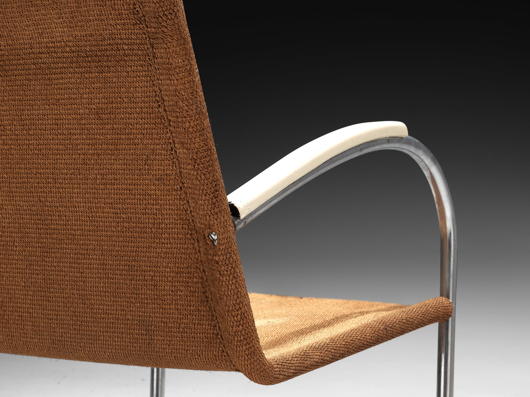 Bas van Pelt Patinated Tubular Armchair in Brown Sisal Seating Morentz