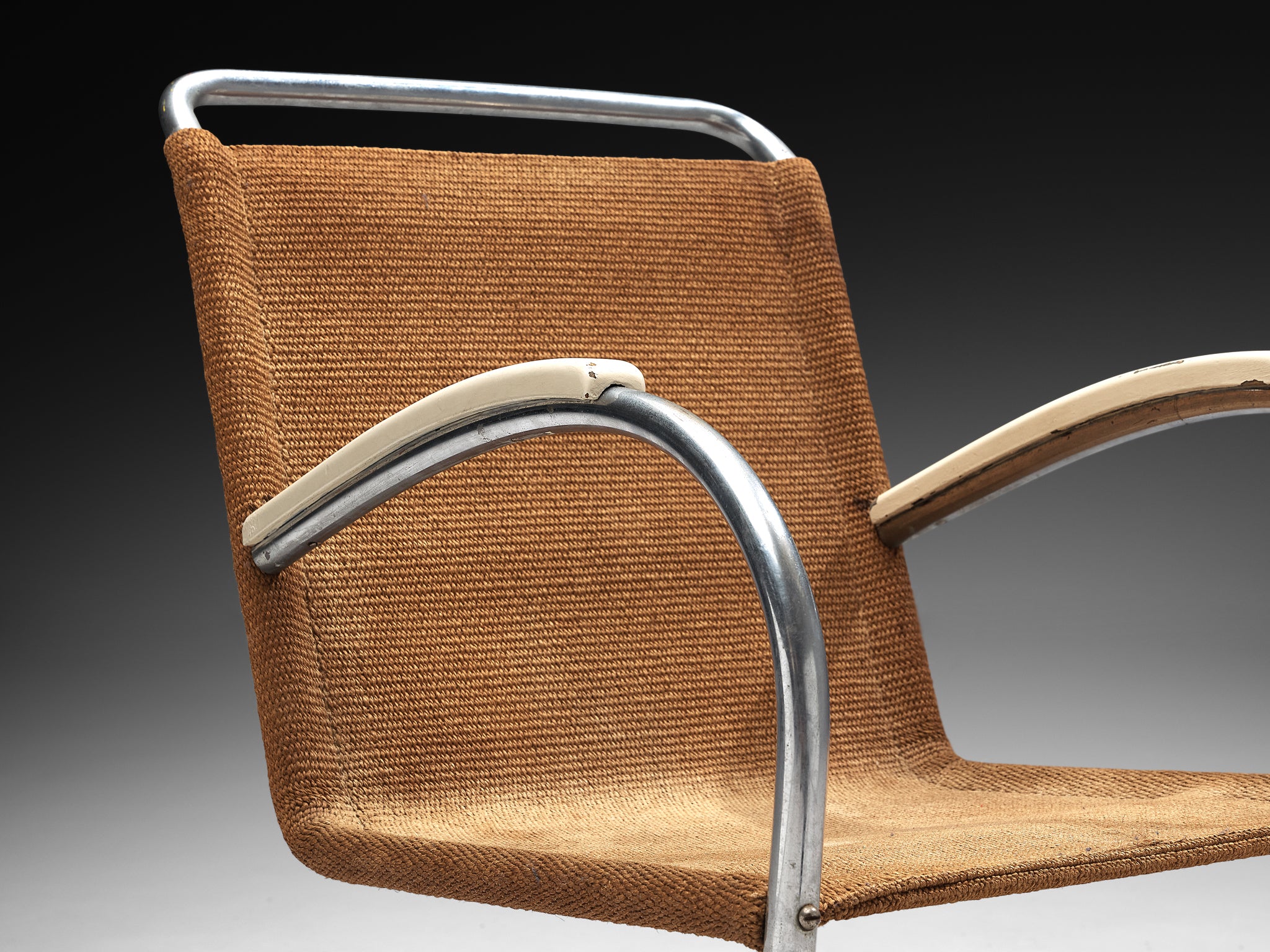 Bas van Pelt Patinated Tubular Armchair in Brown Sisal Seating Morentz