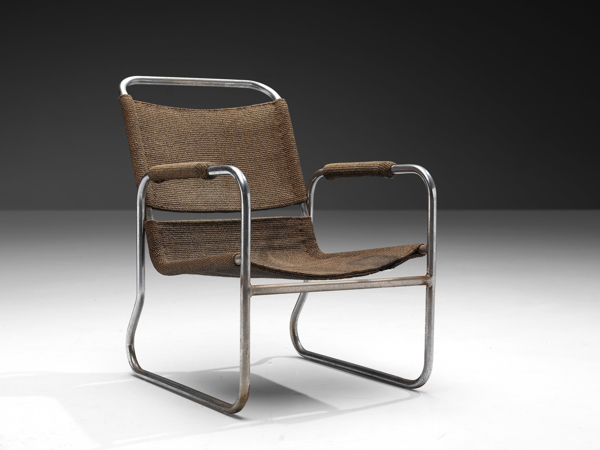 Bas Van Pelt Tubular Armchair in Original Sisal Seating Morentz