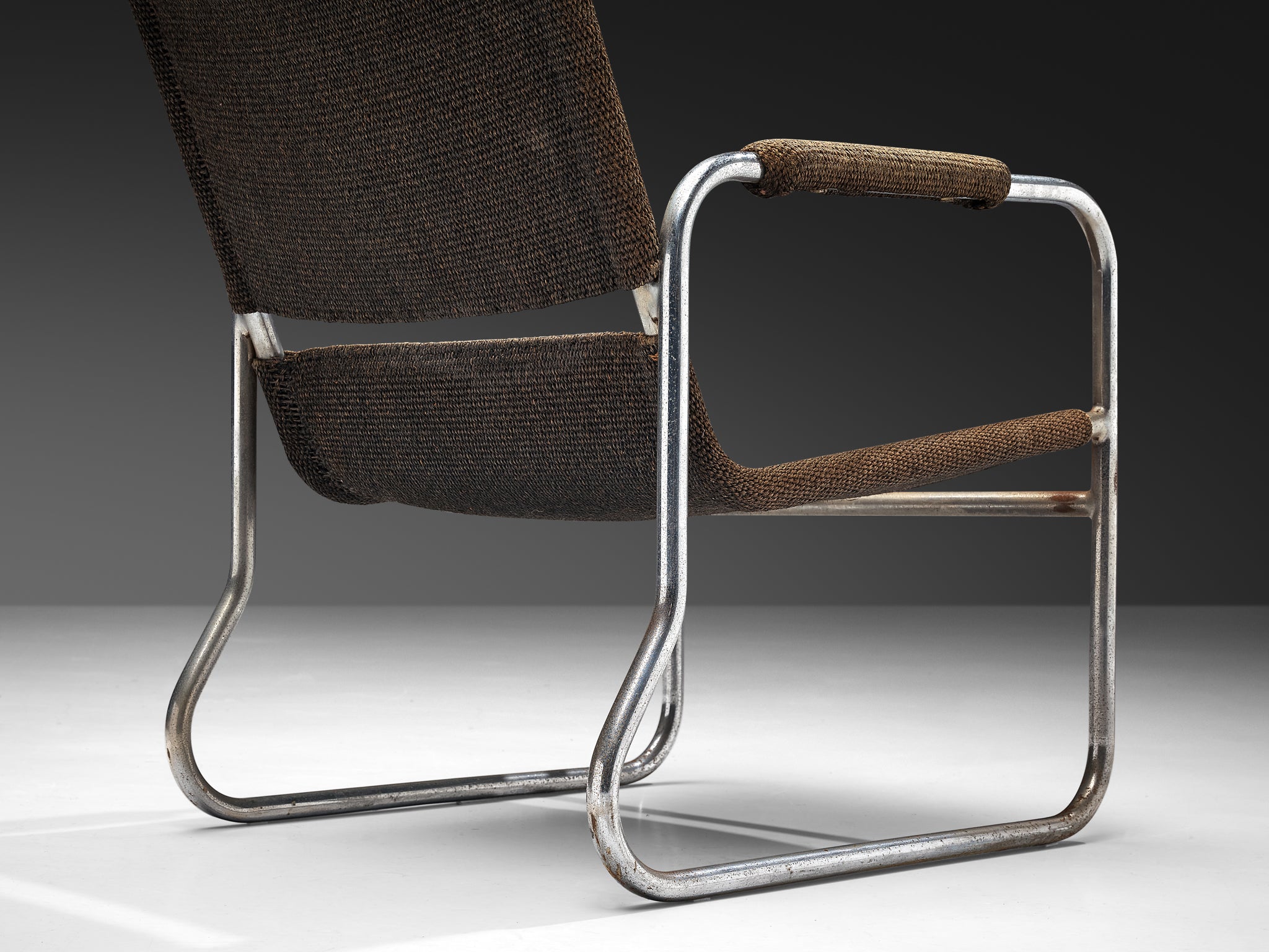 Bas Van Pelt Tubular Armchair in Original Sisal Seating Morentz