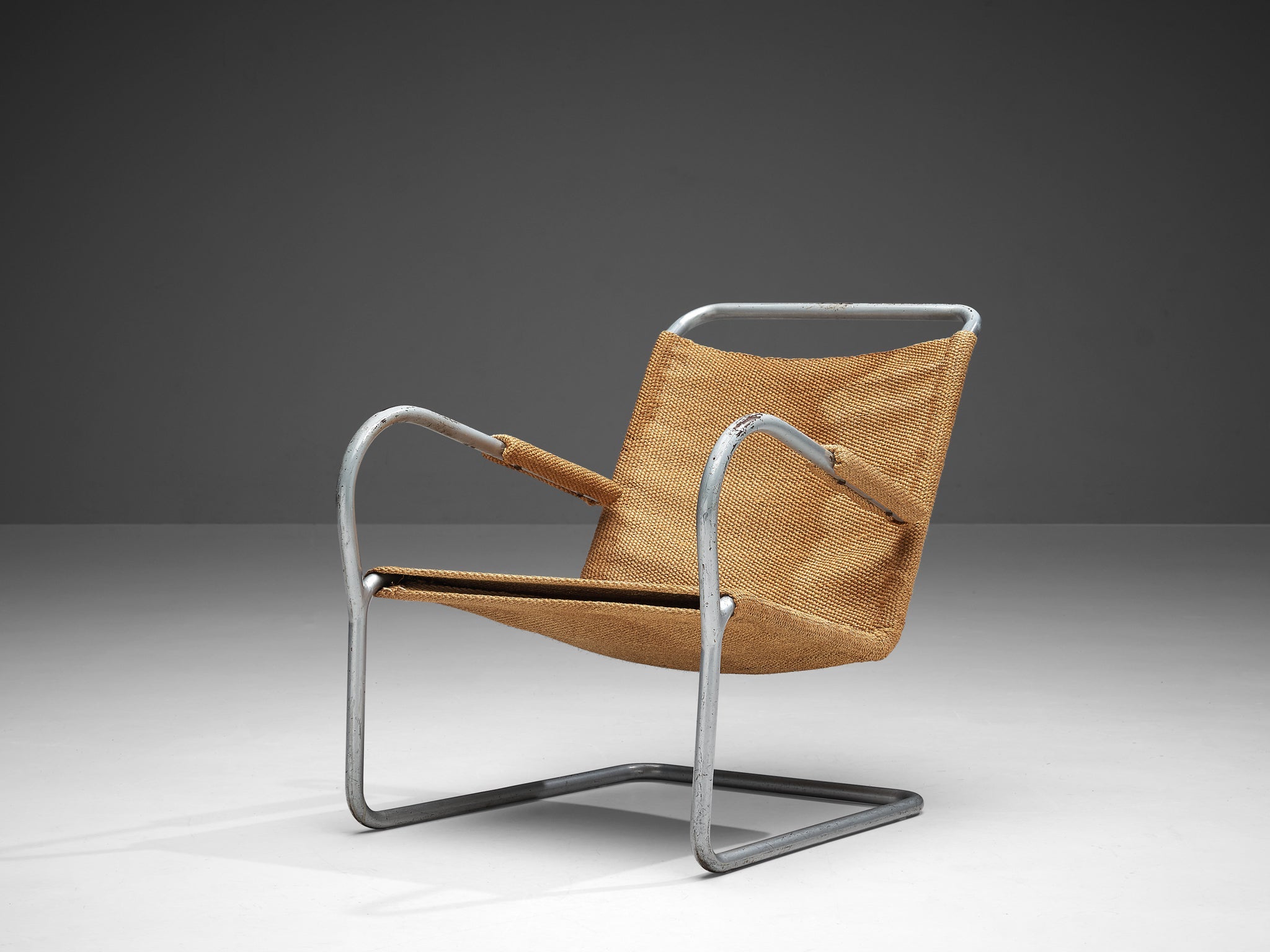 Bas Van Pelt Patinated Tubular Armchair in Metal and Sisal seating Morentz