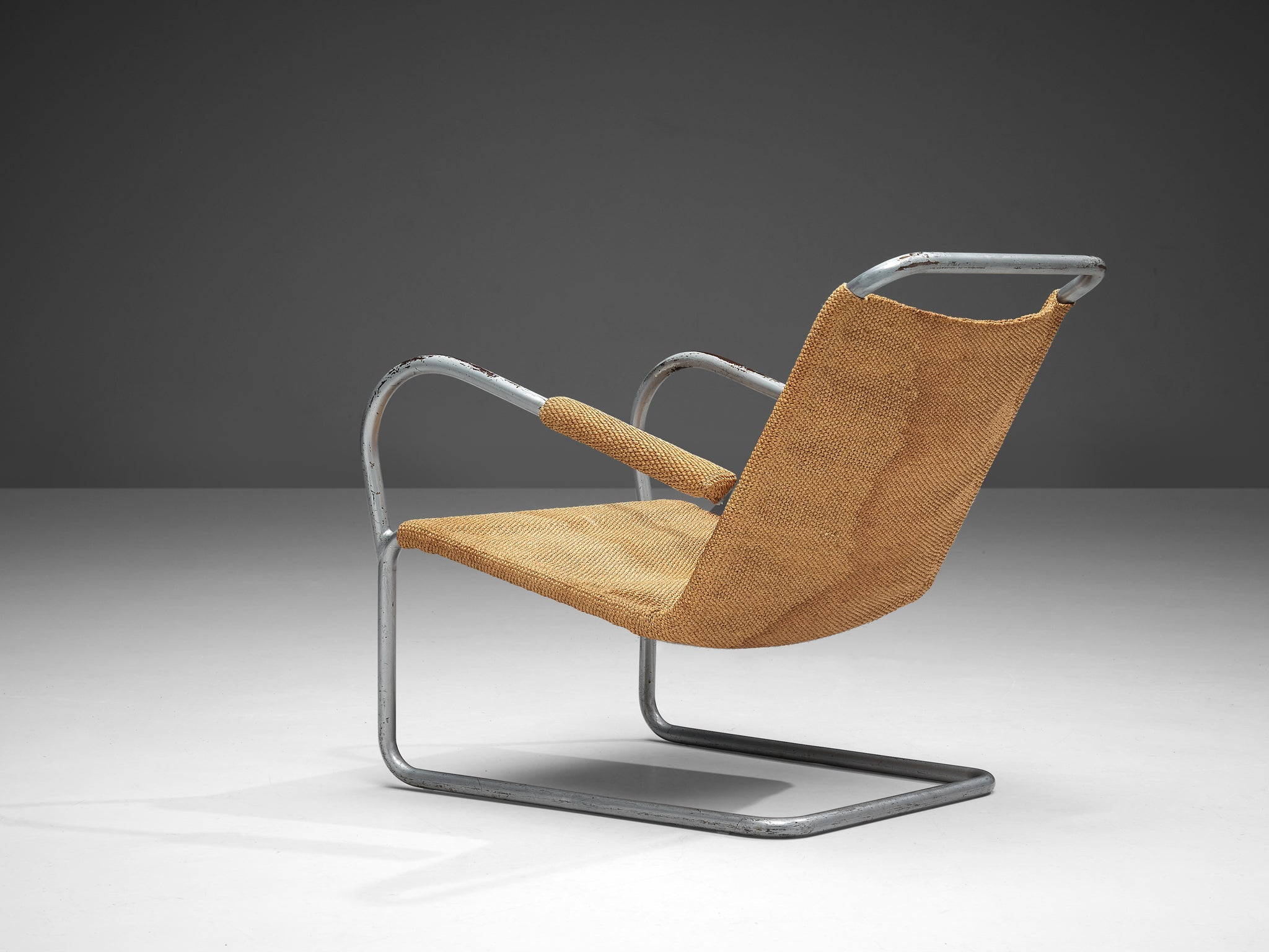 Bas Van Pelt Patinated Tubular Armchair in Metal and Sisal seating Morentz