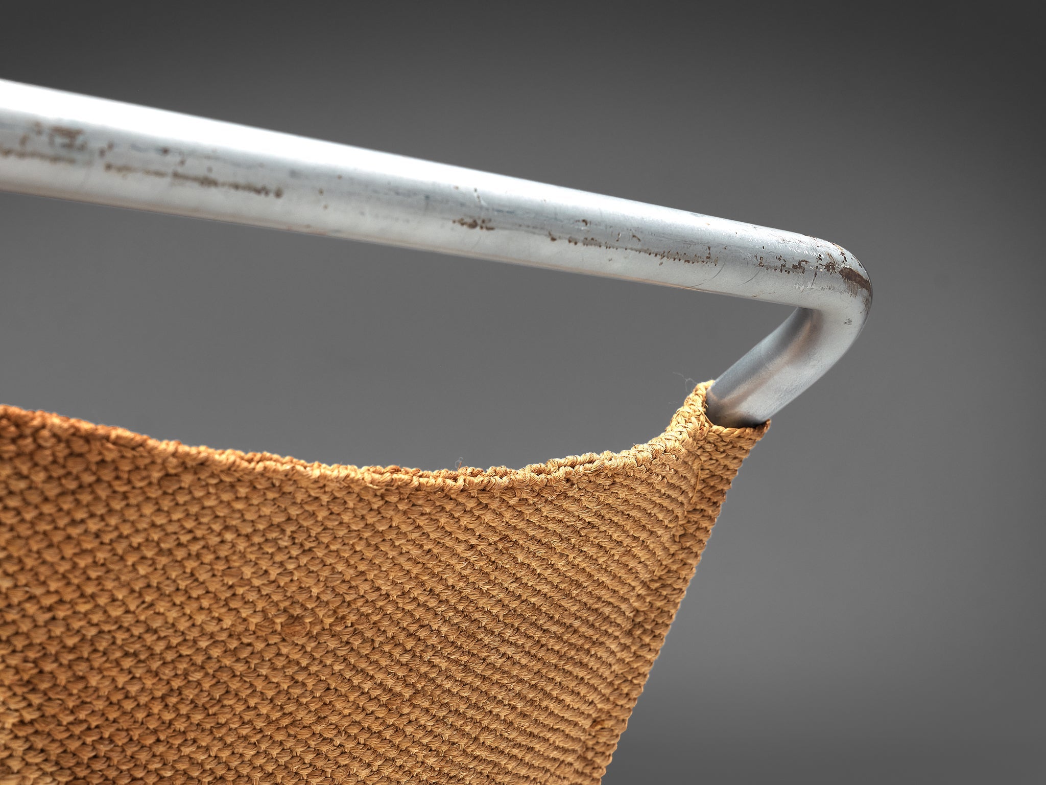 Bas Van Pelt Patinated Tubular Armchair in Metal and Sisal seating Morentz