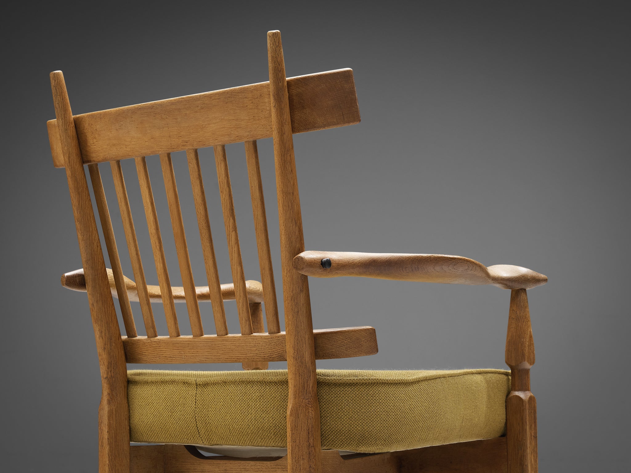 Guillerme & Chambron 'Petronille' Lounge Chair in Oak and Ocher Yellow Fabric seating Morentz