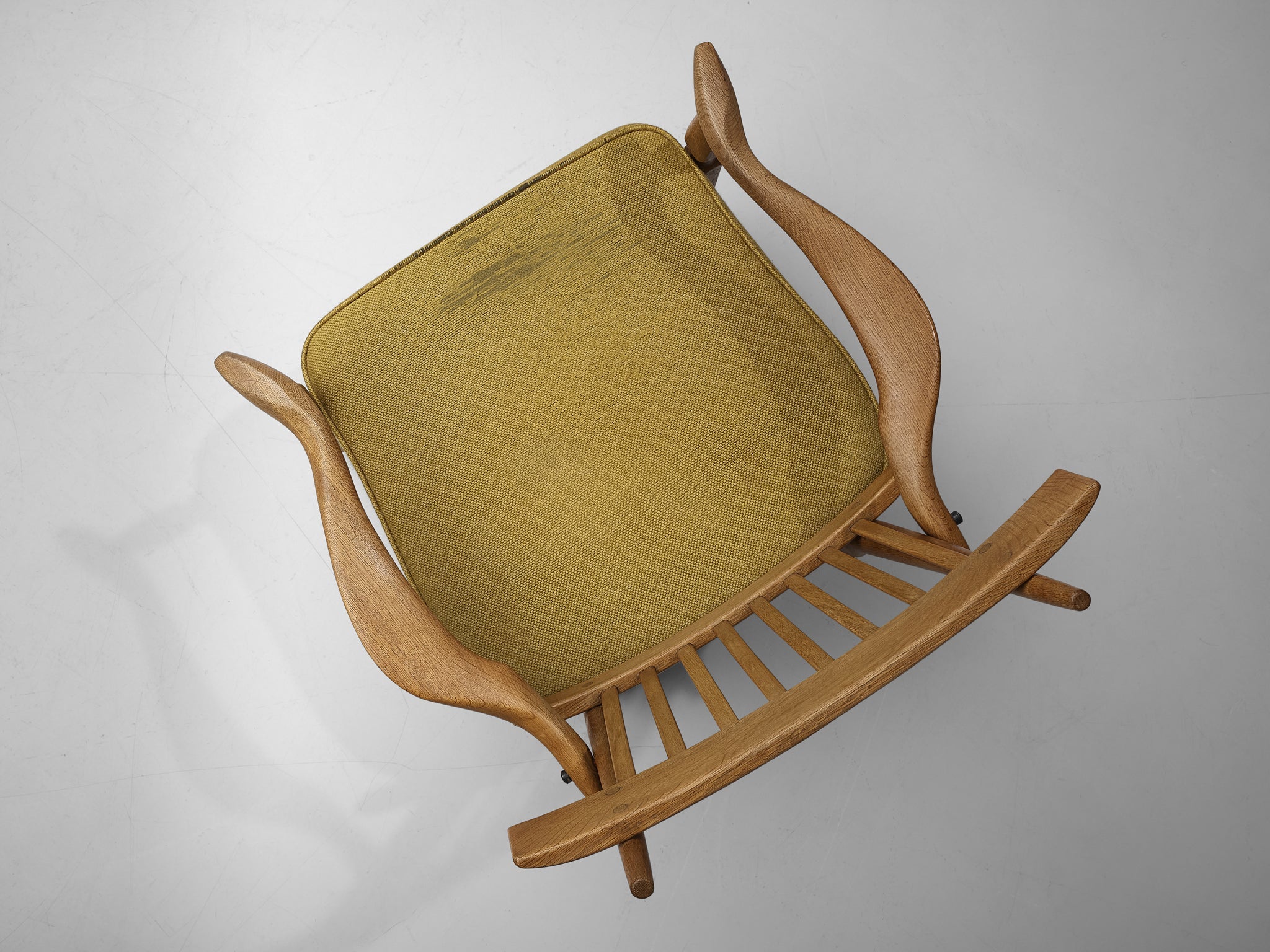 Guillerme & Chambron 'Petronille' Lounge Chair in Oak and Ocher Yellow Fabric seating Morentz