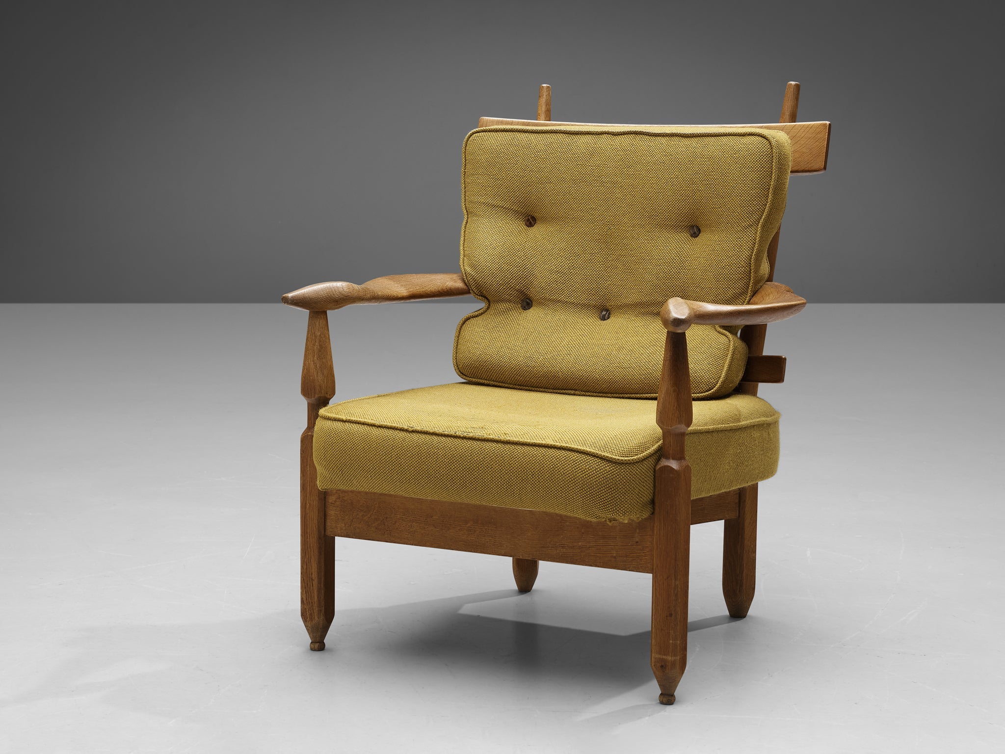 Guillerme & Chambron 'Petronille' Lounge Chair in Oak and Ocher Yellow Fabric seating Morentz