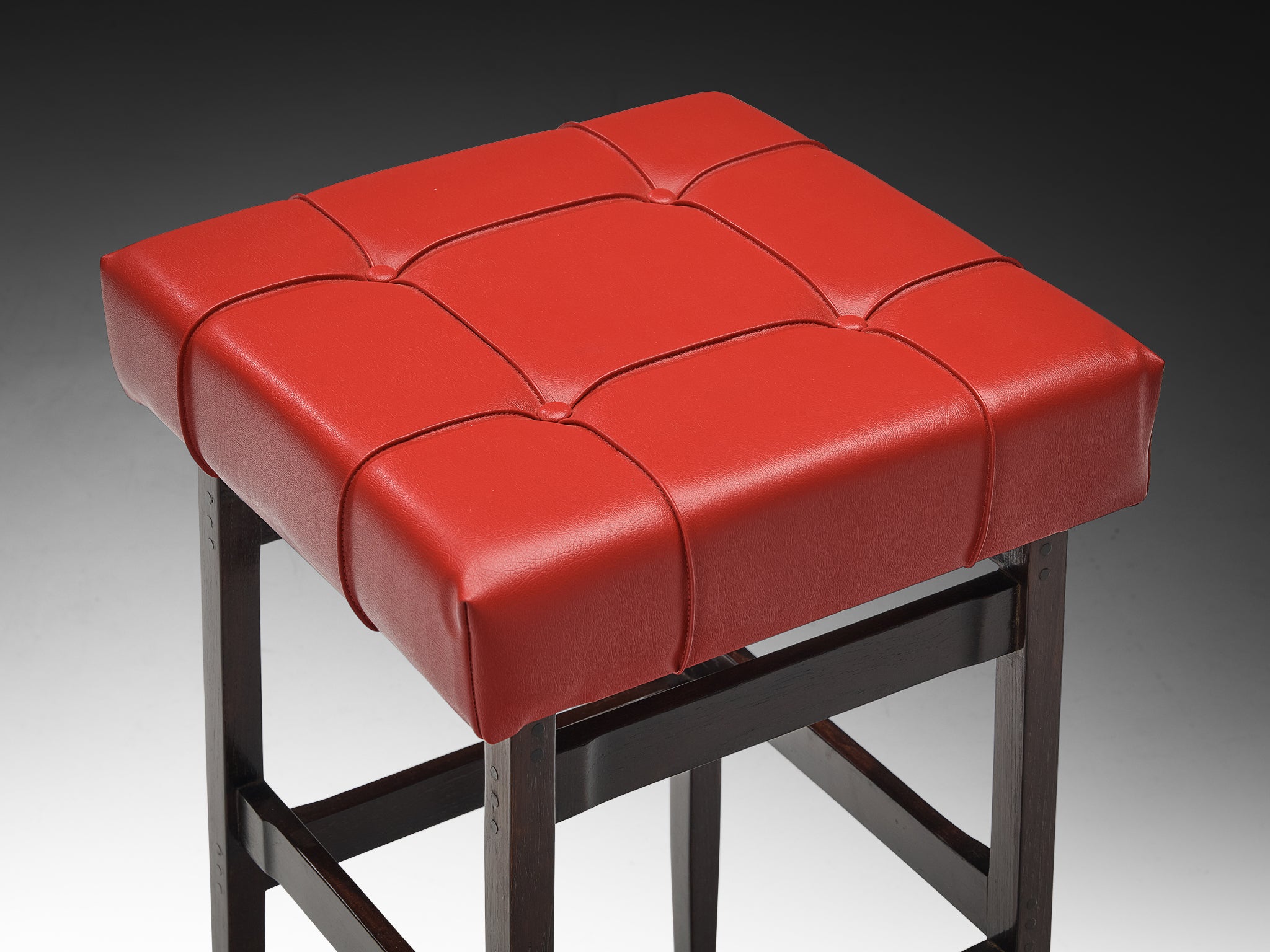 Gianfranco Frattini for Cassina Barstools in Stained Walnut and Red Leatherette Seating Morentz