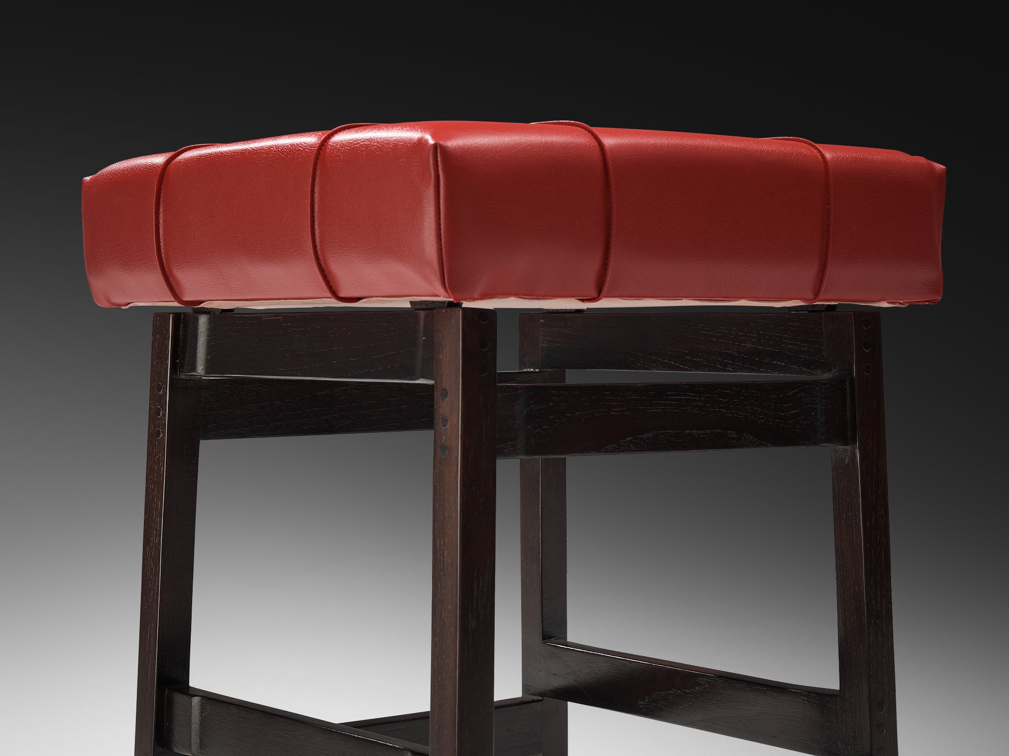 Gianfranco Frattini for Cassina Barstools in Stained Walnut and Red Leatherette Seating Morentz