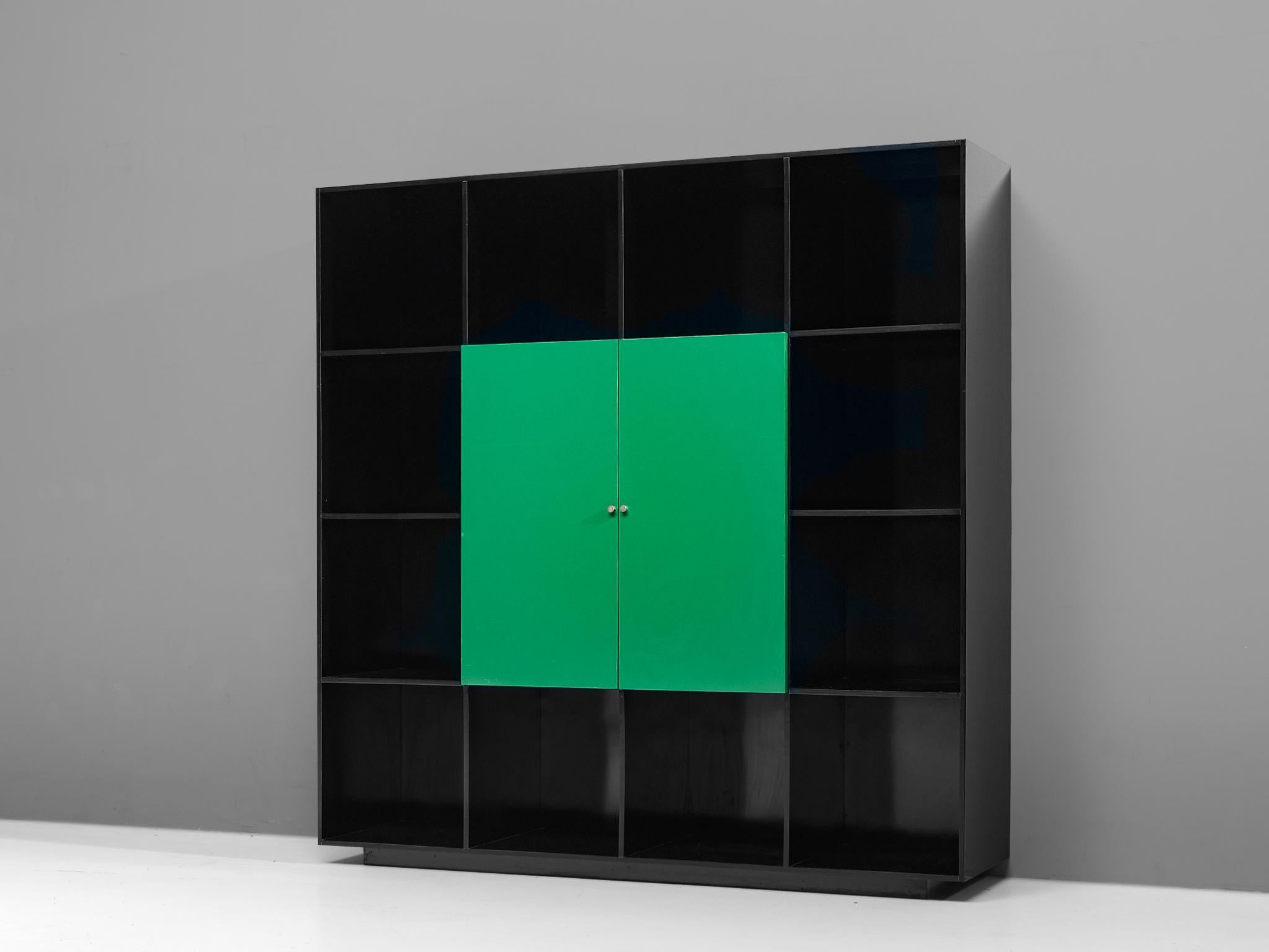 Luigi Saccardo 'Topline' Wall Unit in Vibrant Green and Black Color case pieces and storage cabinets Morentz