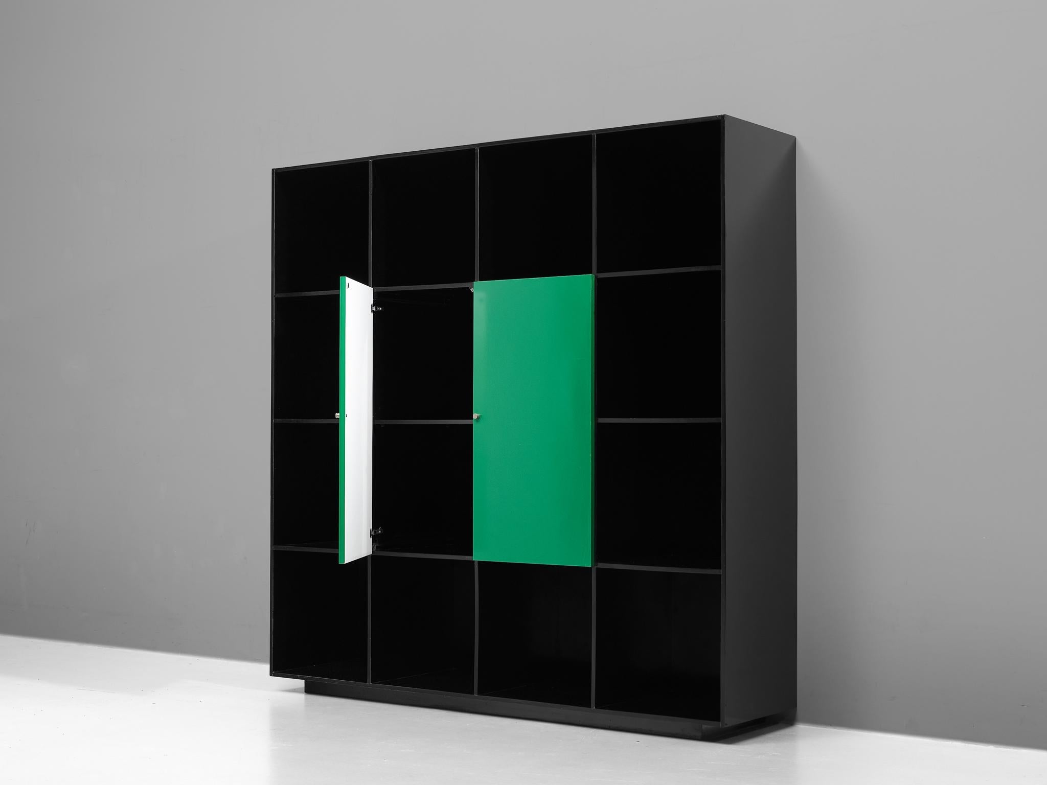 Luigi Saccardo 'Topline' Wall Unit in Vibrant Green and Black Color case pieces and storage cabinets Morentz