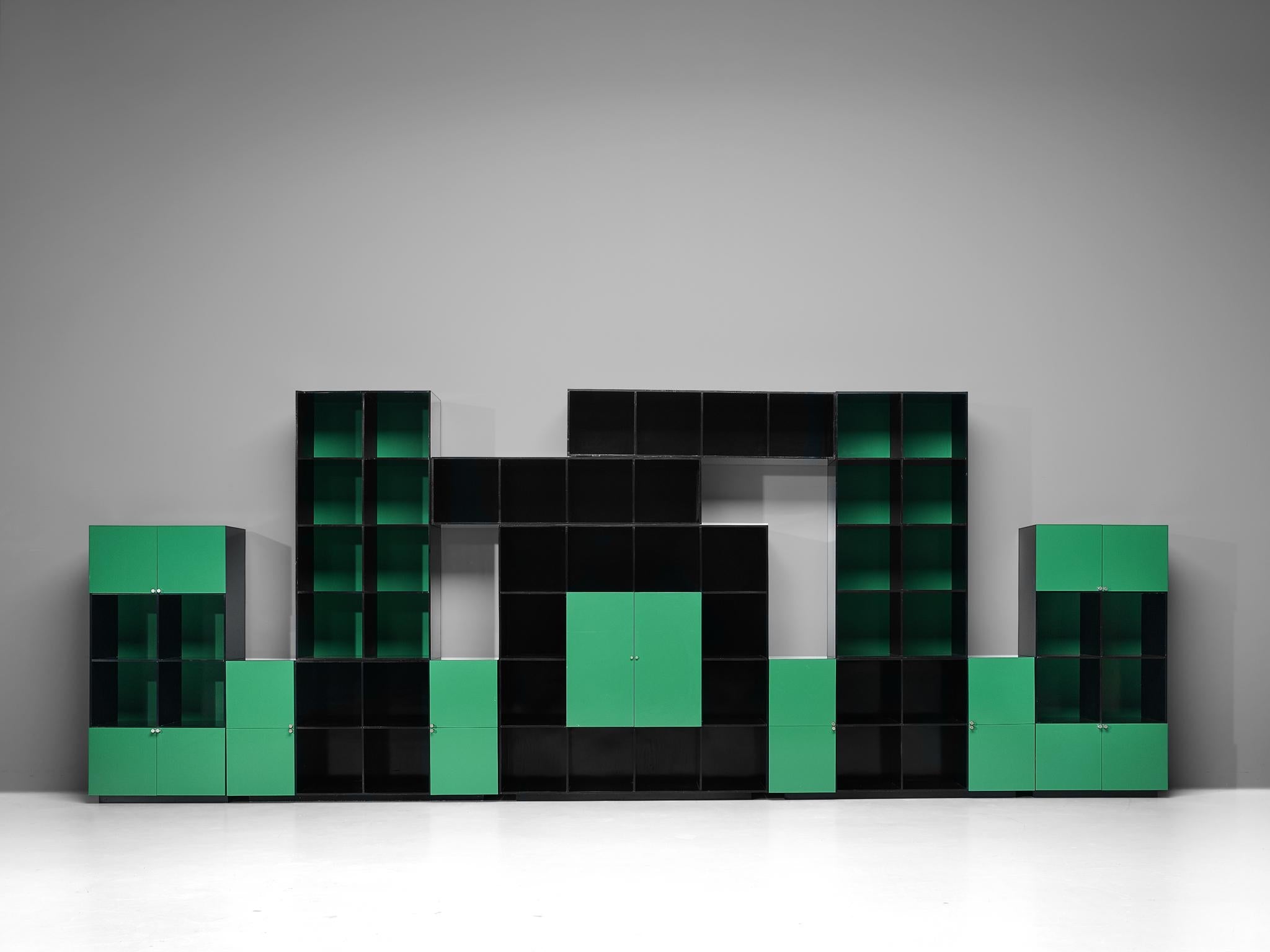 Luigi Saccardo 'Topline' Wall Unit in Vibrant Green and Black Color case pieces and storage cabinets Morentz