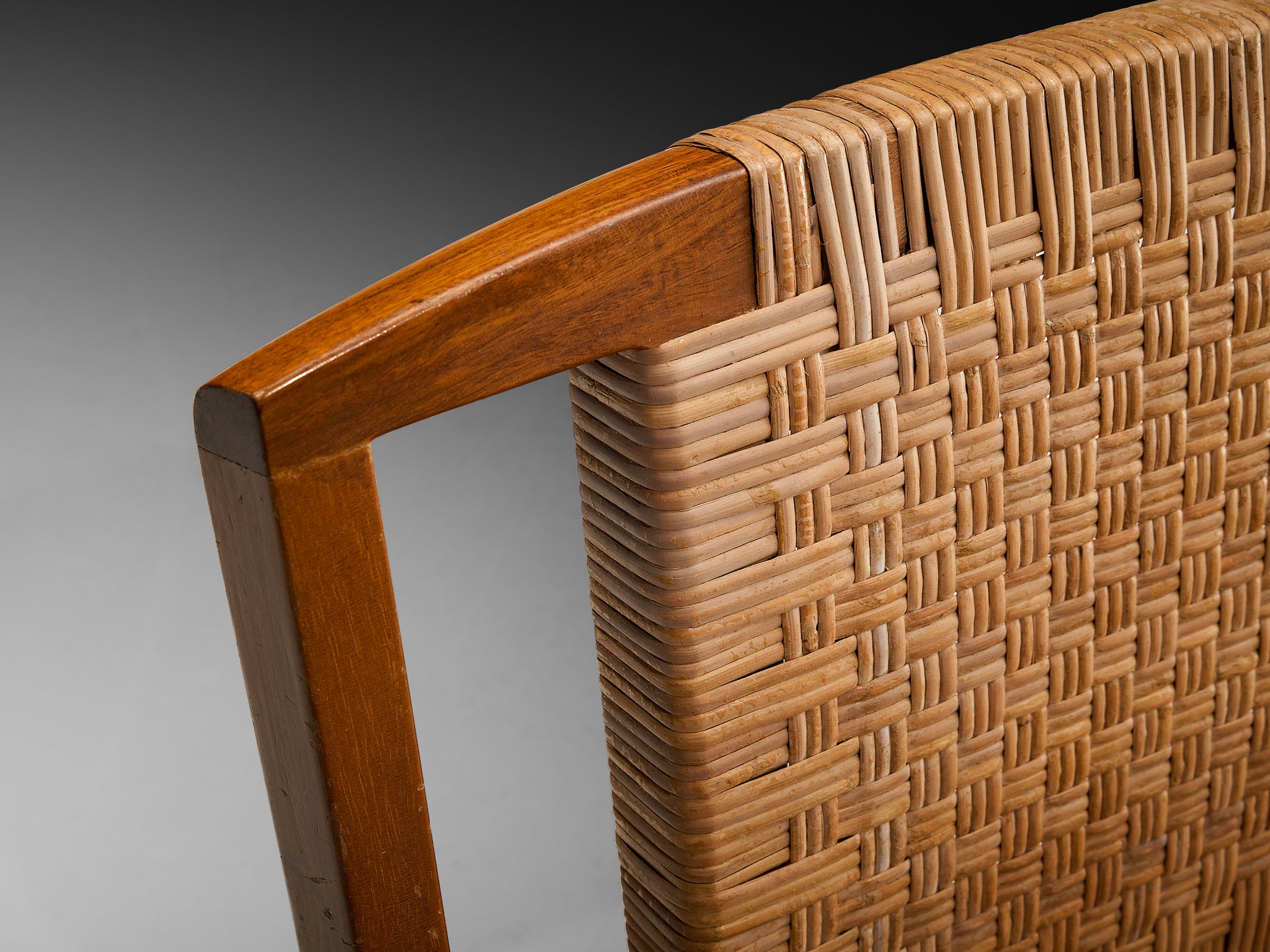 Paul Láslzó Bench in Mahogany and Cane Seating Morentz