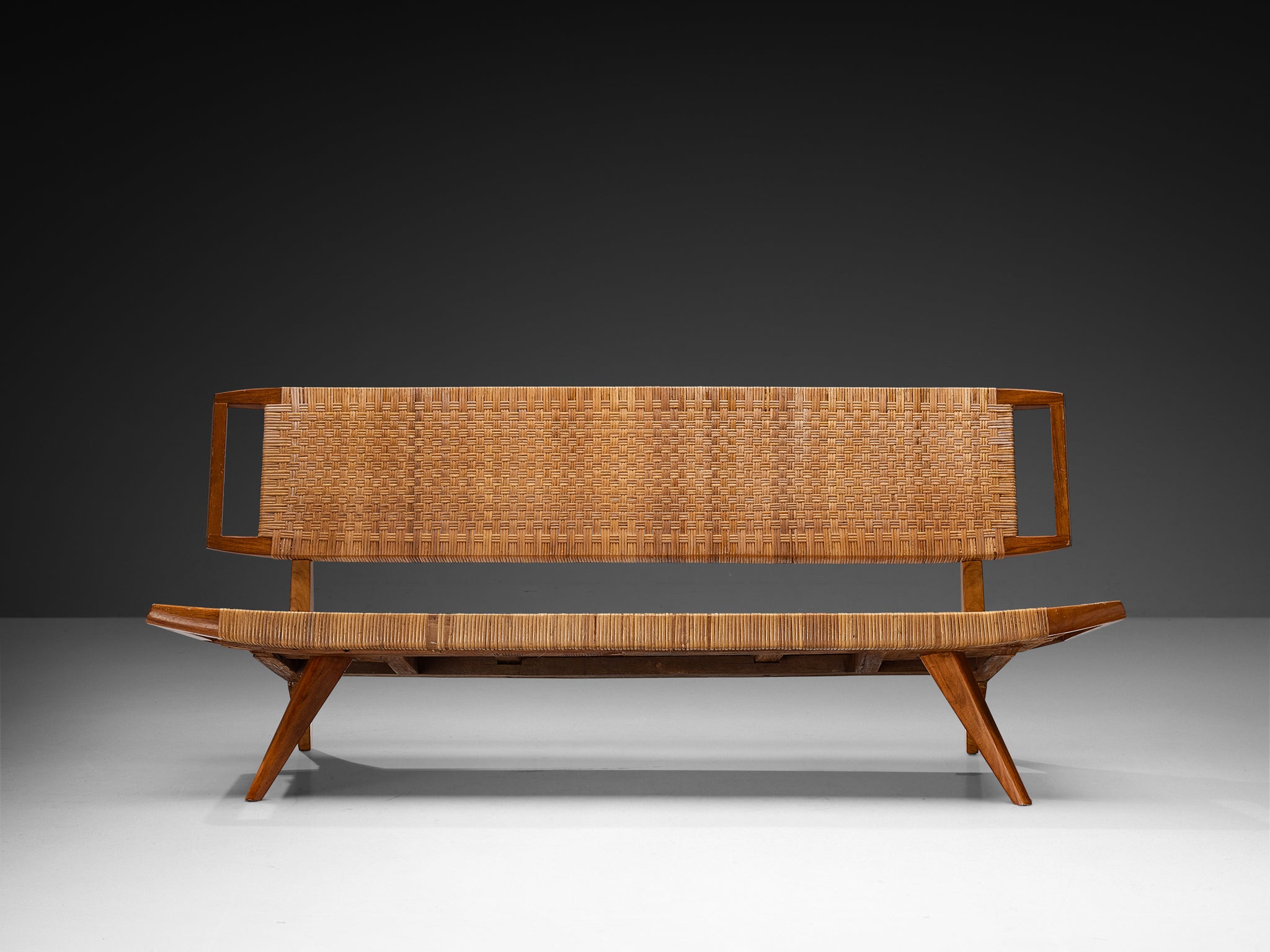 Paul Láslzó Bench in Mahogany and Cane Seating Morentz