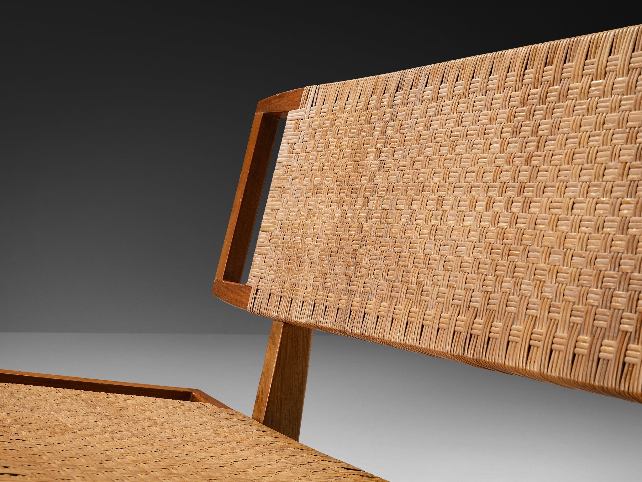 Paul Láslzó Bench in Mahogany and Cane Seating Morentz
