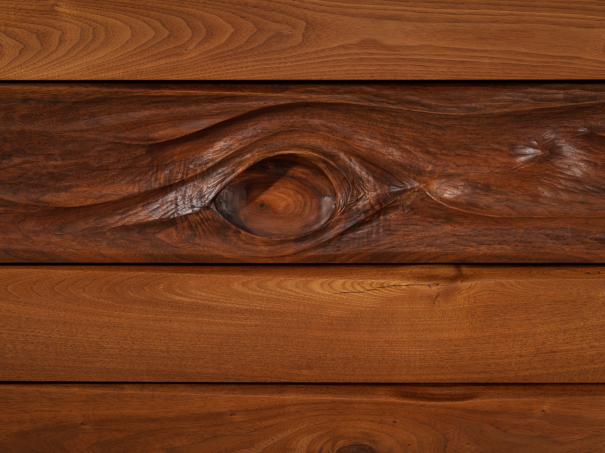 Phillip Lloyd Powell Long Wall-Mounted Sideboard in Carved Walnut Case pieces and storage cabinets Morentz