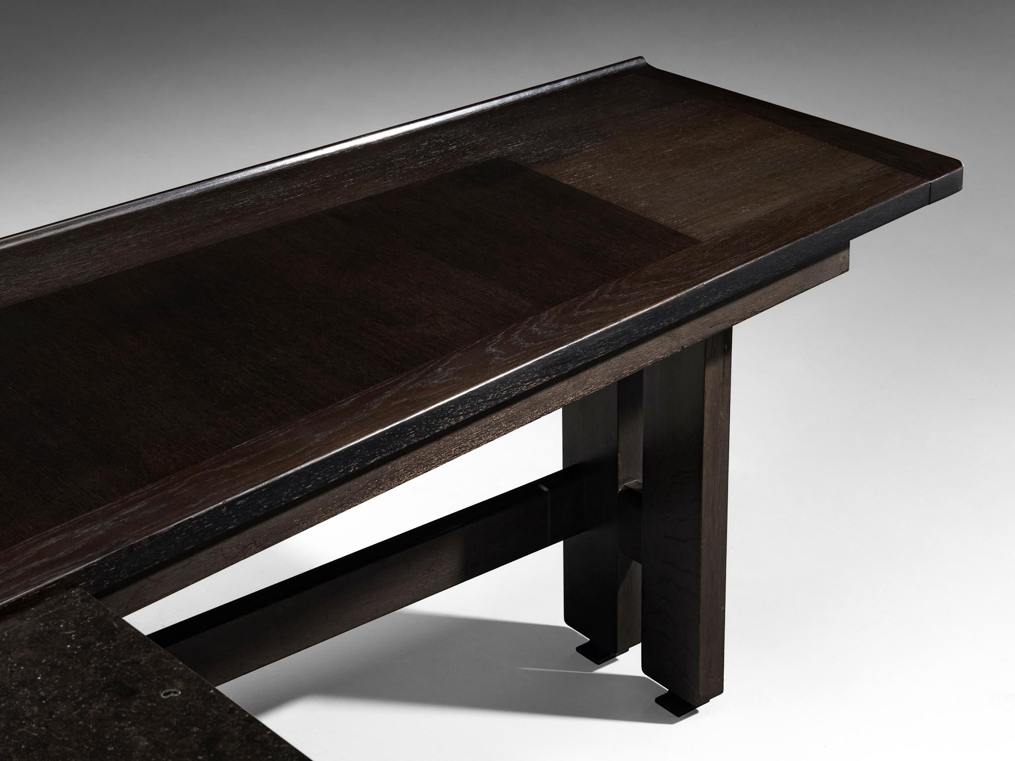 Guillerme & Chambron Corner Desk in Dark Oak and Black Stone tables Morentz