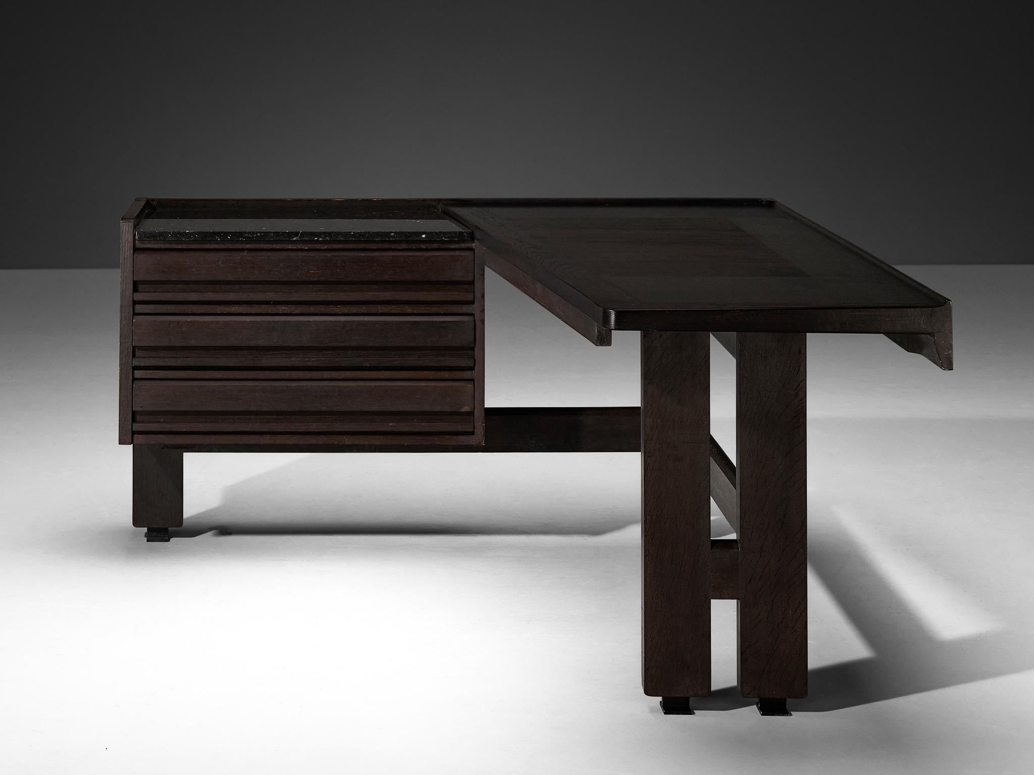 Guillerme & Chambron Corner Desk in Dark Oak and Black Stone tables Morentz