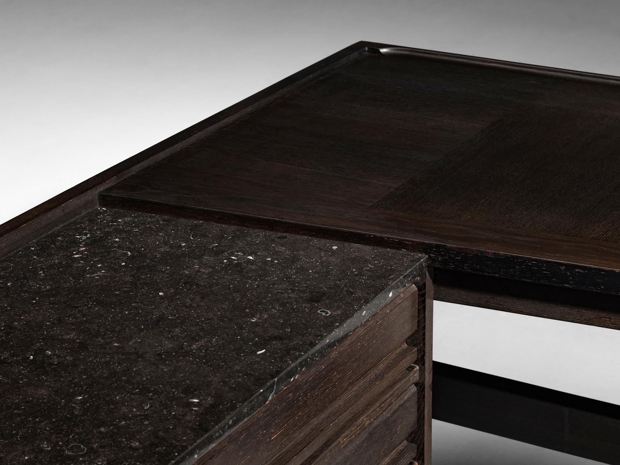 Guillerme & Chambron Corner Desk in Dark Oak and Black Stone tables Morentz