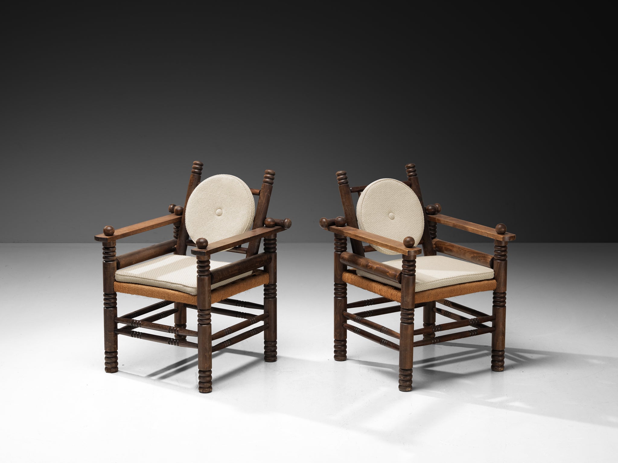 Charles Dudouyt Pair of Art Deco Lounge Chairs with Rush Seat seating Morentz