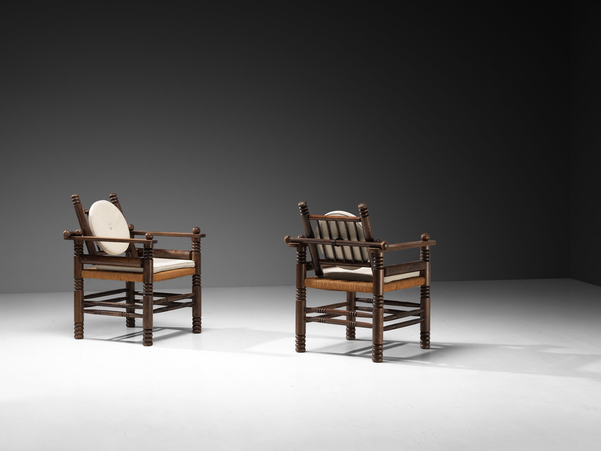 Charles Dudouyt Pair of Art Deco Lounge Chairs with Rush Seat seating Morentz