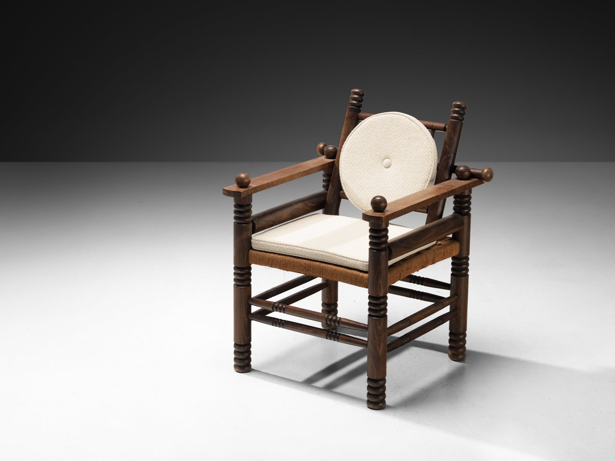 Charles Dudouyt Pair of Art Deco Lounge Chairs with Rush Seat seating Morentz