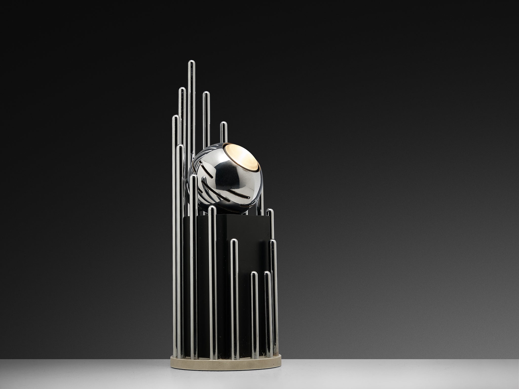 Angelo Lelii for Arredoluce Table Lamp in Chrome-plated Brass Lighting Morentz