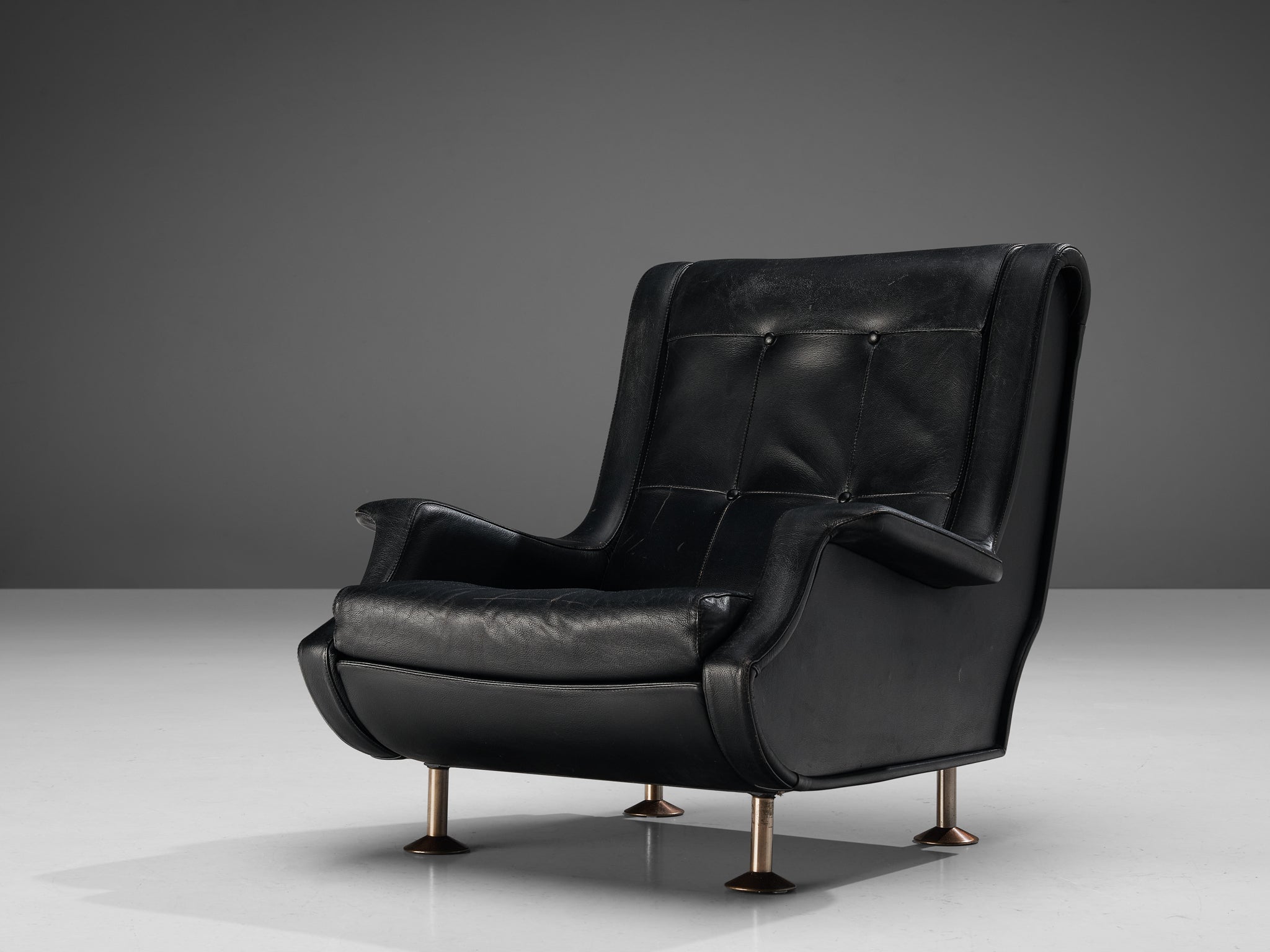 Marco Zanuso for Arflex Pair of Lounge Chairs in Black Leather seating Morentz