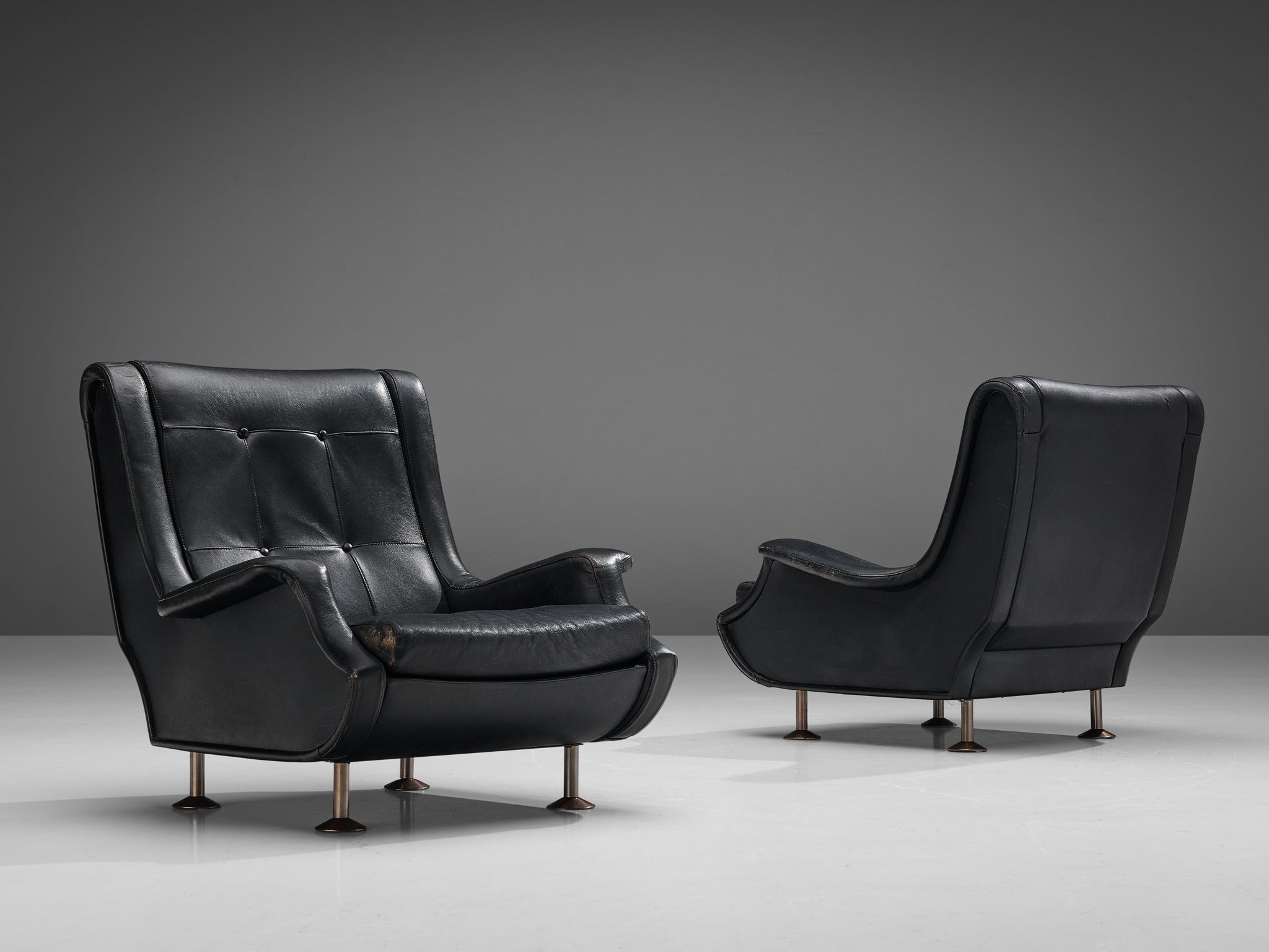 Marco Zanuso for Arflex Pair of Lounge Chairs in Black Leather seating Morentz