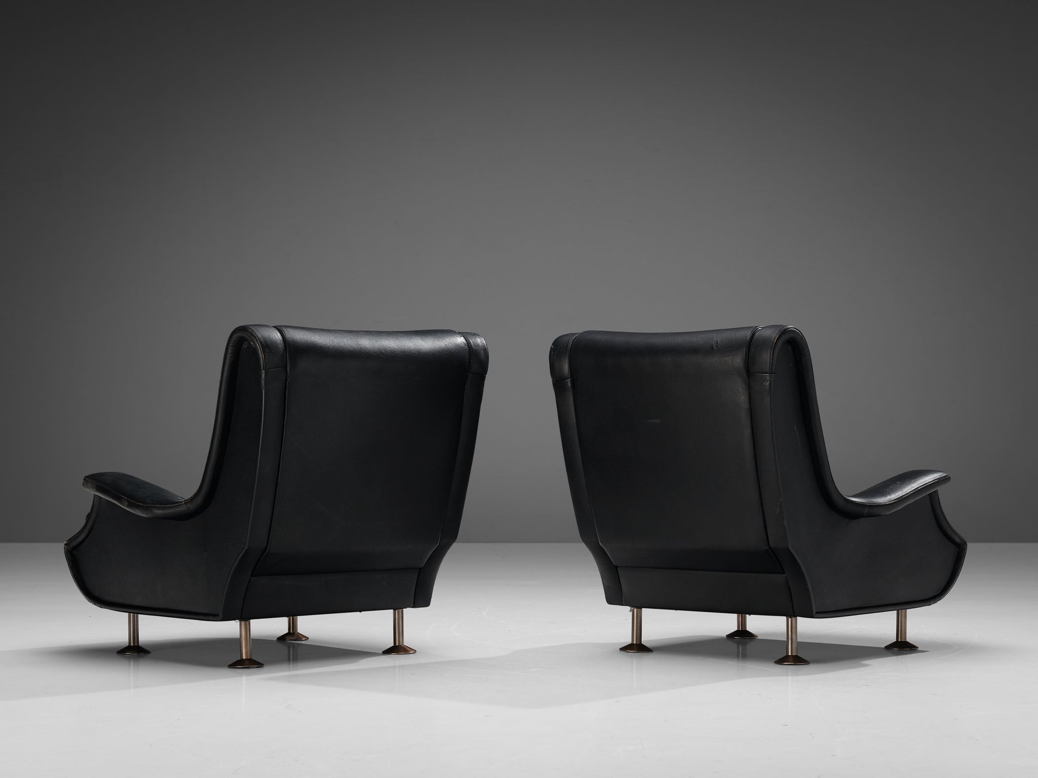 Marco Zanuso for Arflex Pair of Lounge Chairs in Black Leather seating Morentz