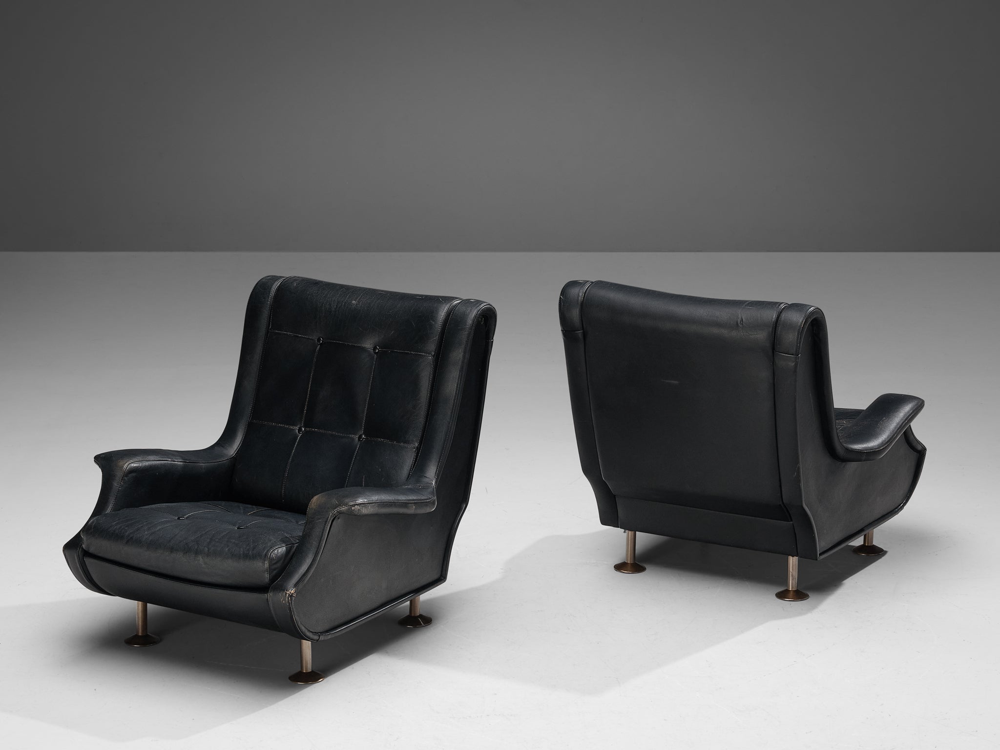 Marco Zanuso for Arflex Pair of Lounge Chairs in Black Leather seating Morentz