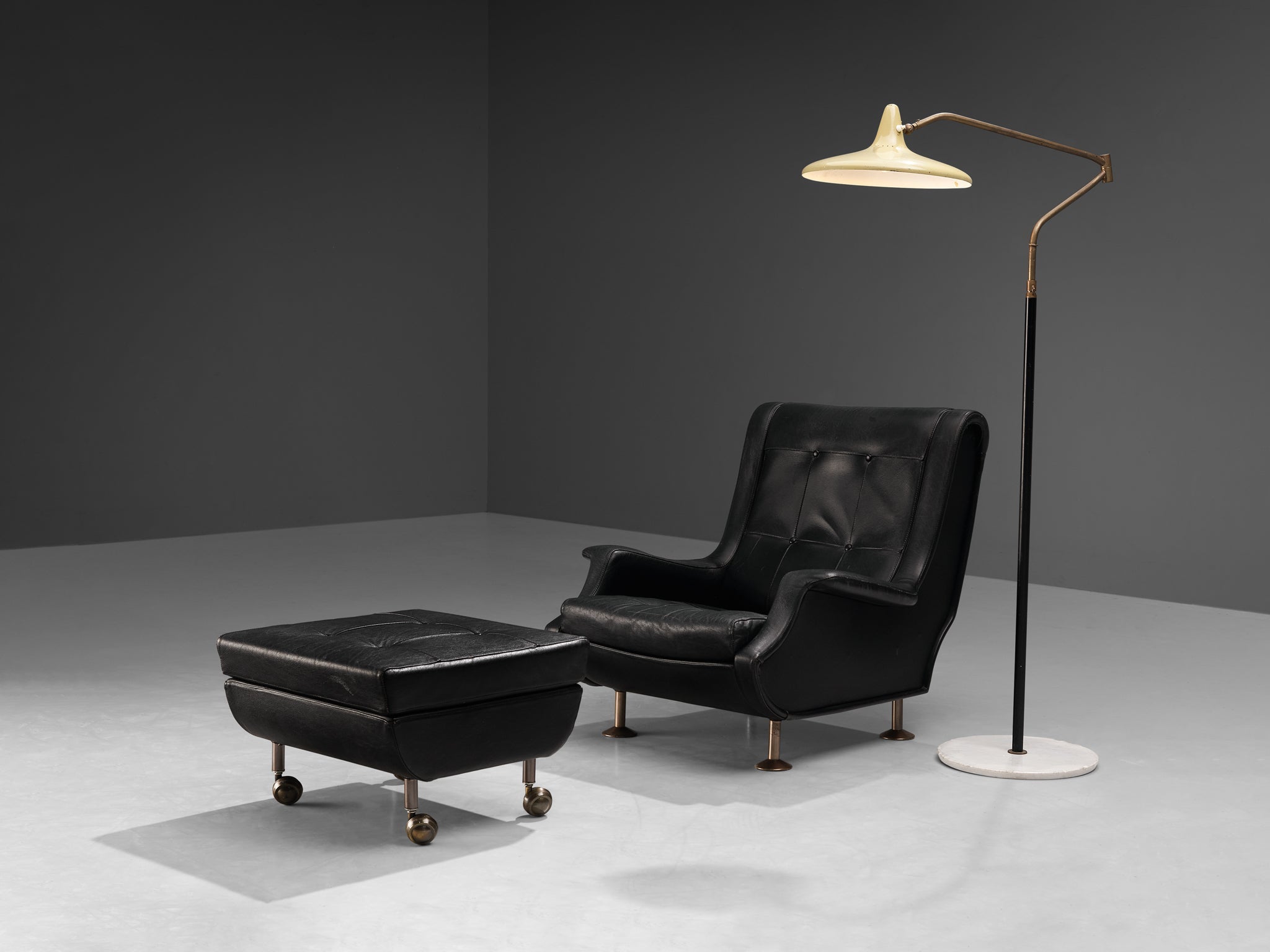 Marco Zanuso for Arflex 'Regent' Lounge Chair and Ottoman in Black Leather seating Morentz