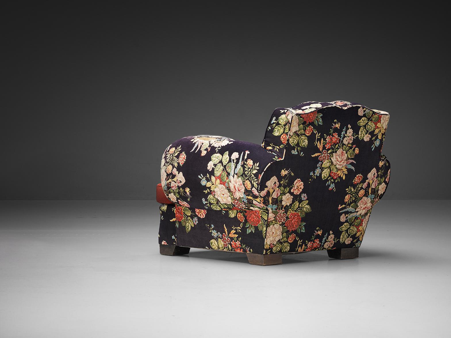 French Art Deco Lounge Chair in Floral Upholstery seating Morentz