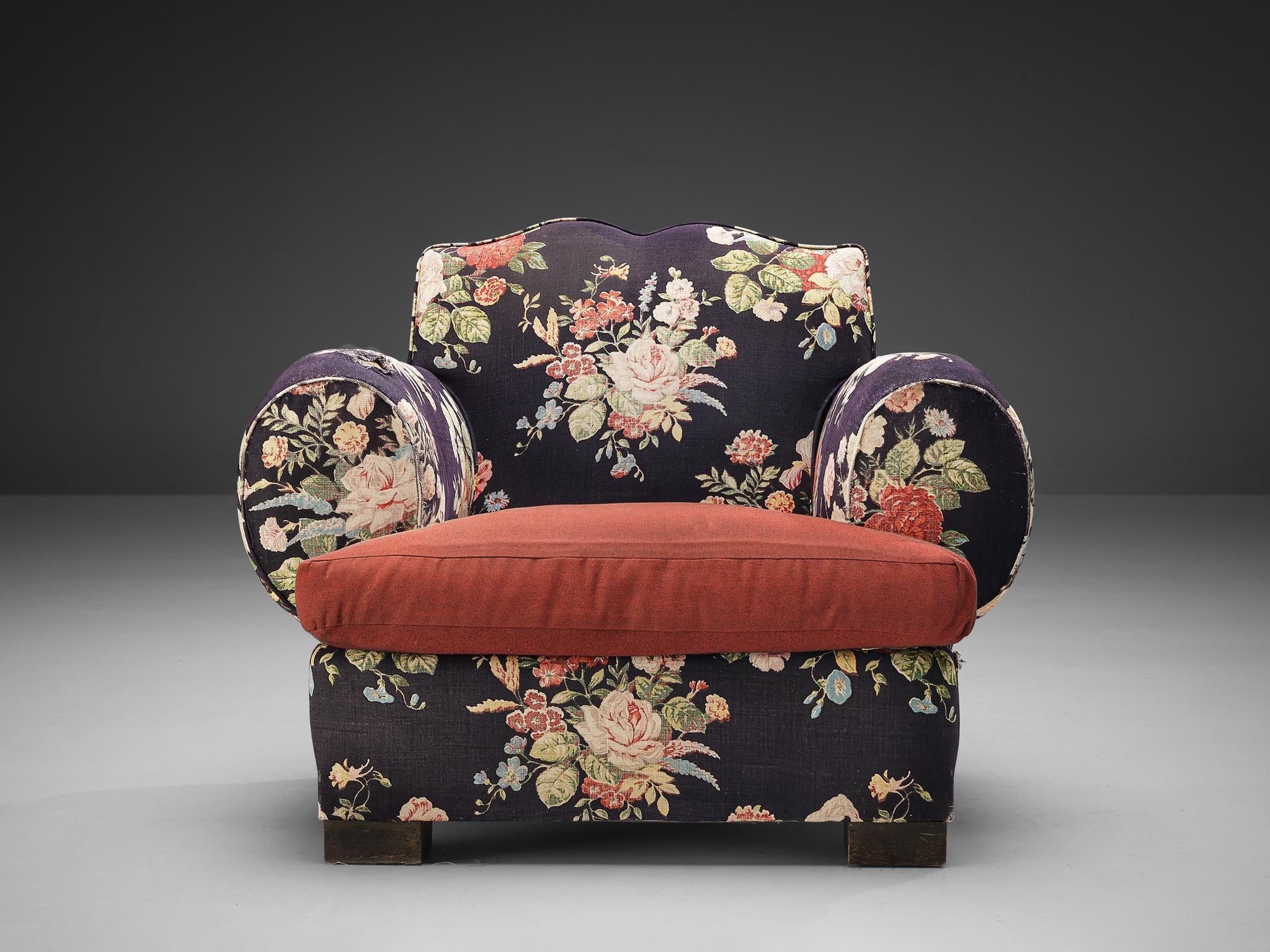 French Art Deco Lounge Chair in Floral Upholstery seating Morentz