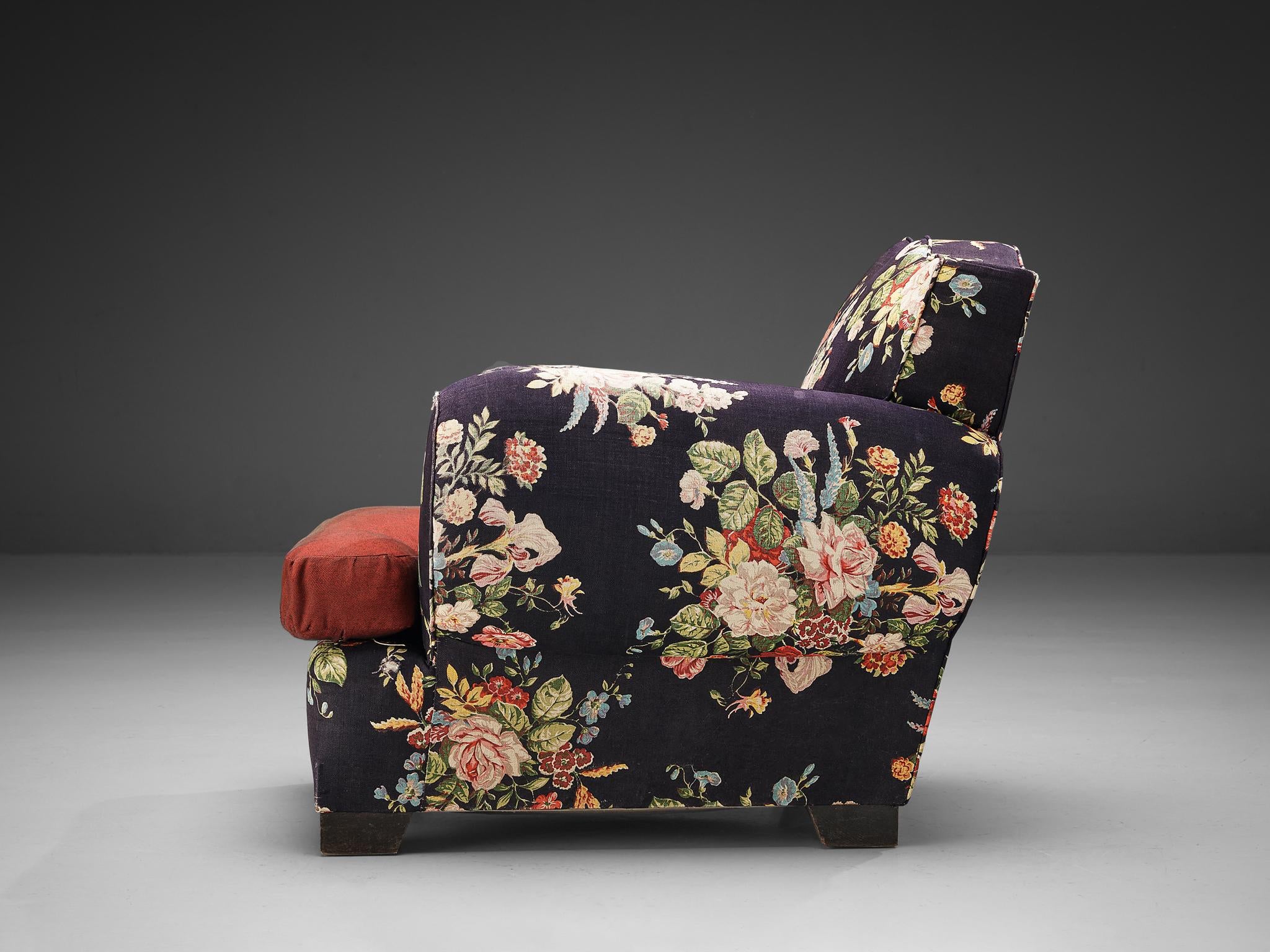French Art Deco Lounge Chair in Floral Upholstery seating Morentz