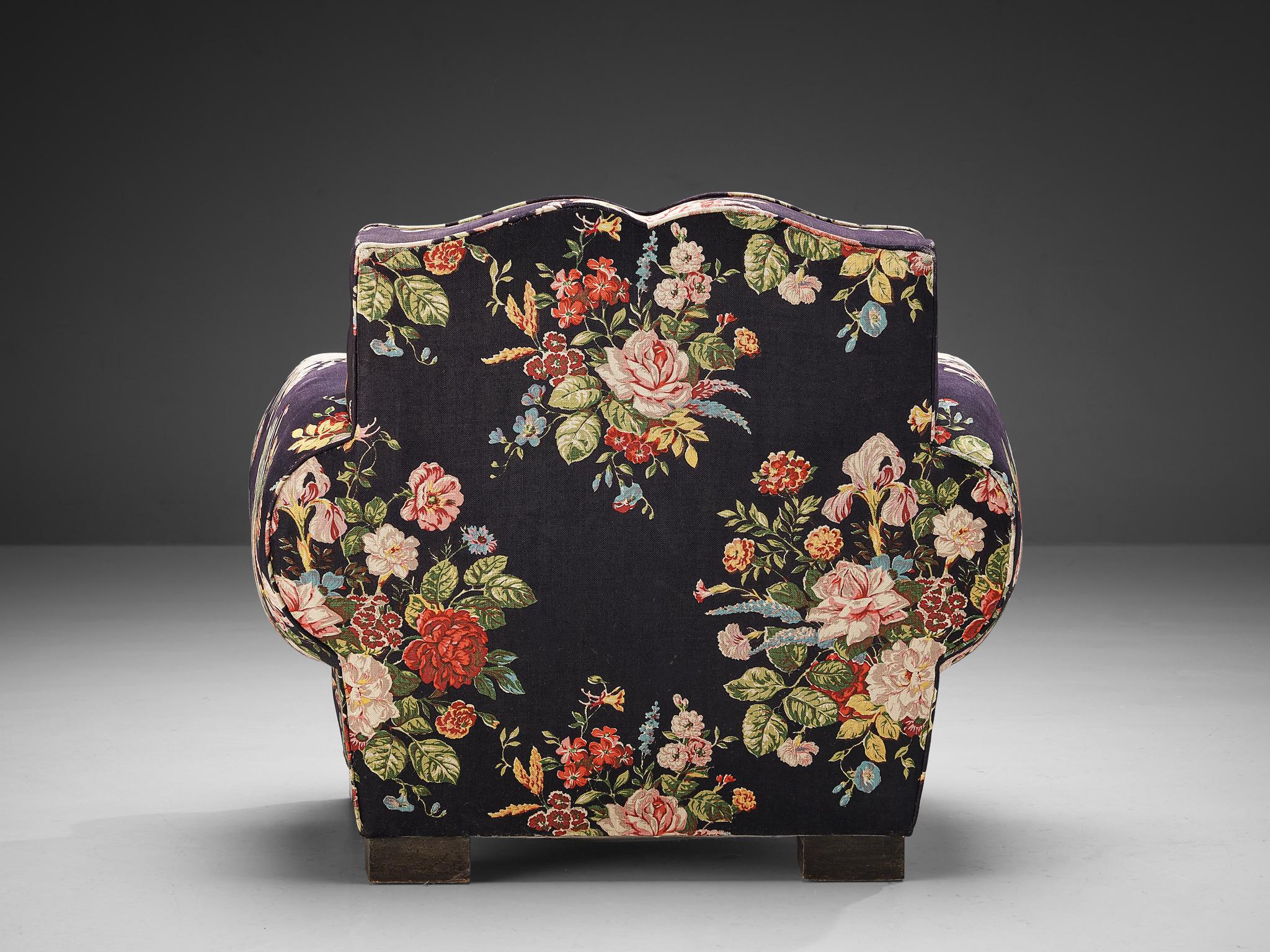 French Art Deco Lounge Chair in Floral Upholstery seating Morentz