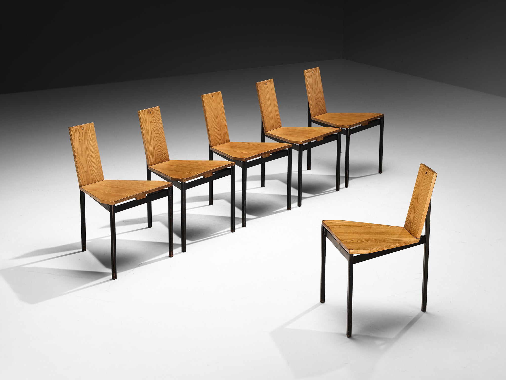 Wim Den Boon Set of Six Dining Chairs in Ash and Steel Seating Morentz