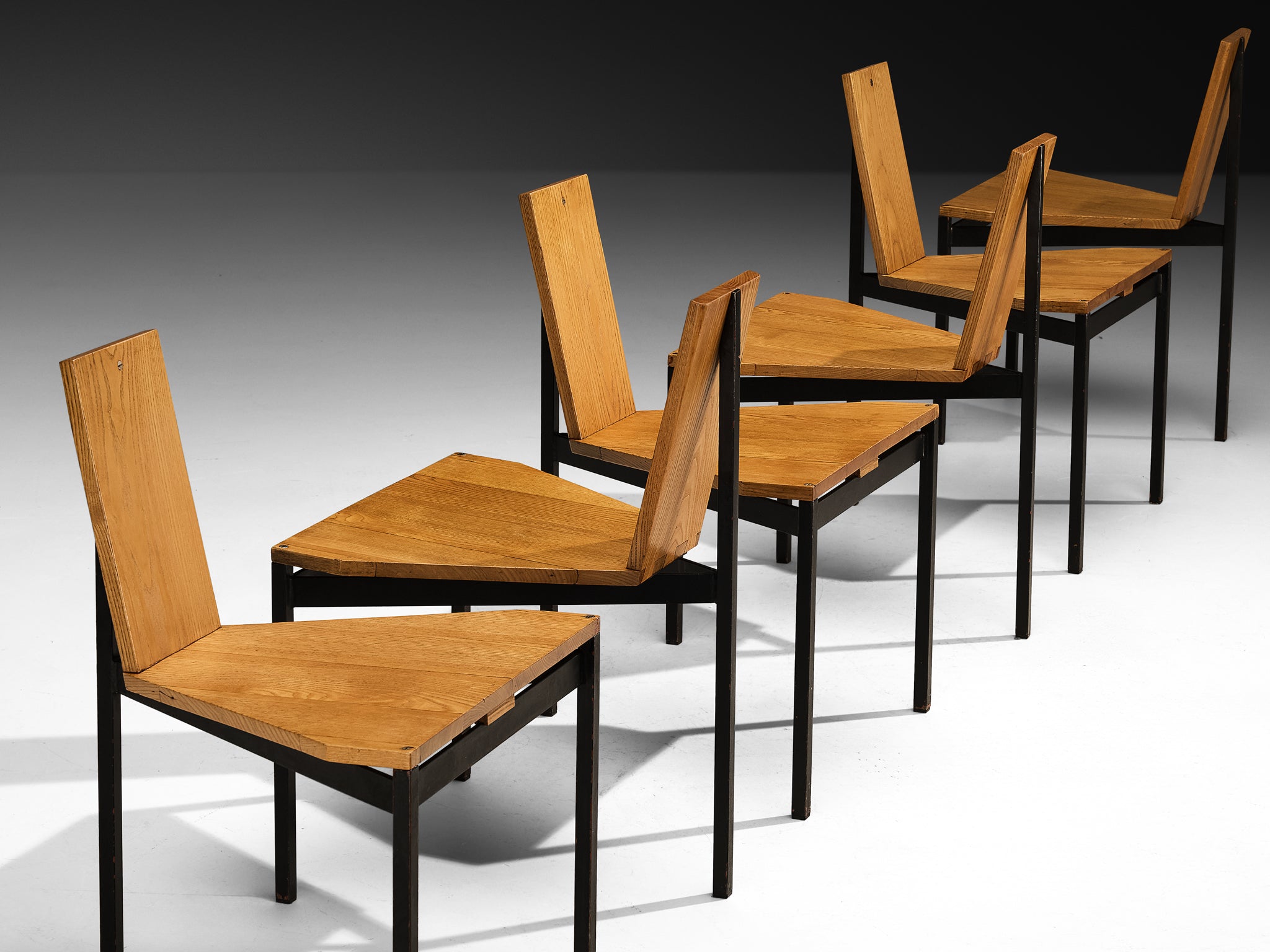 Wim Den Boon Set of Six Dining Chairs in Ash and Steel Seating Morentz