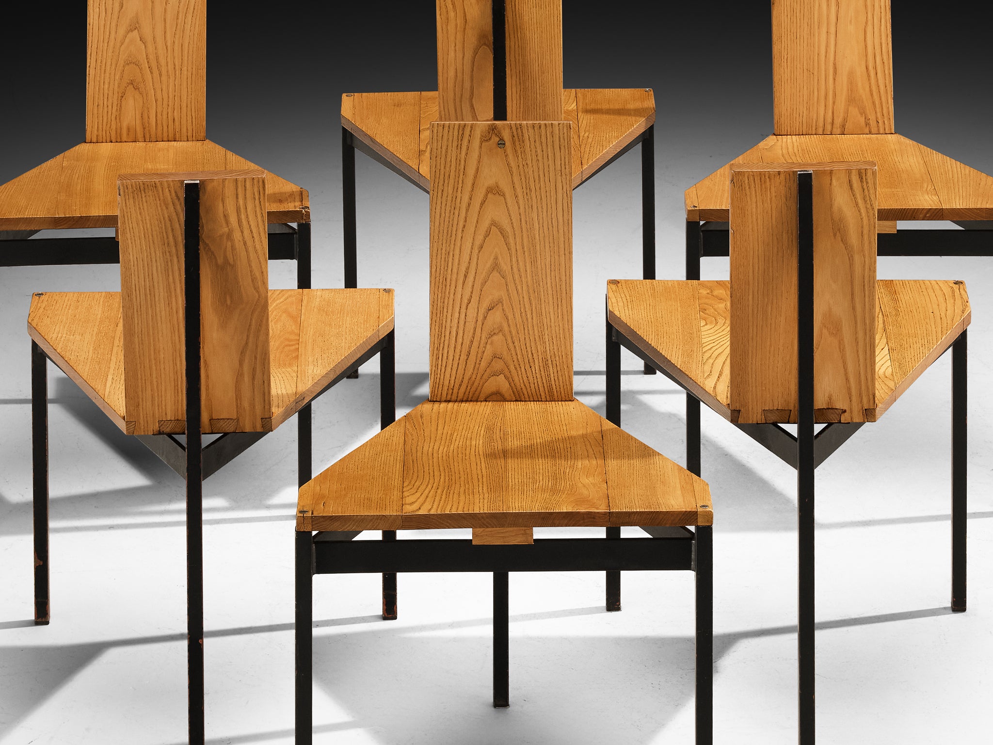 Wim Den Boon Set of Six Dining Chairs in Ash and Steel Seating Morentz