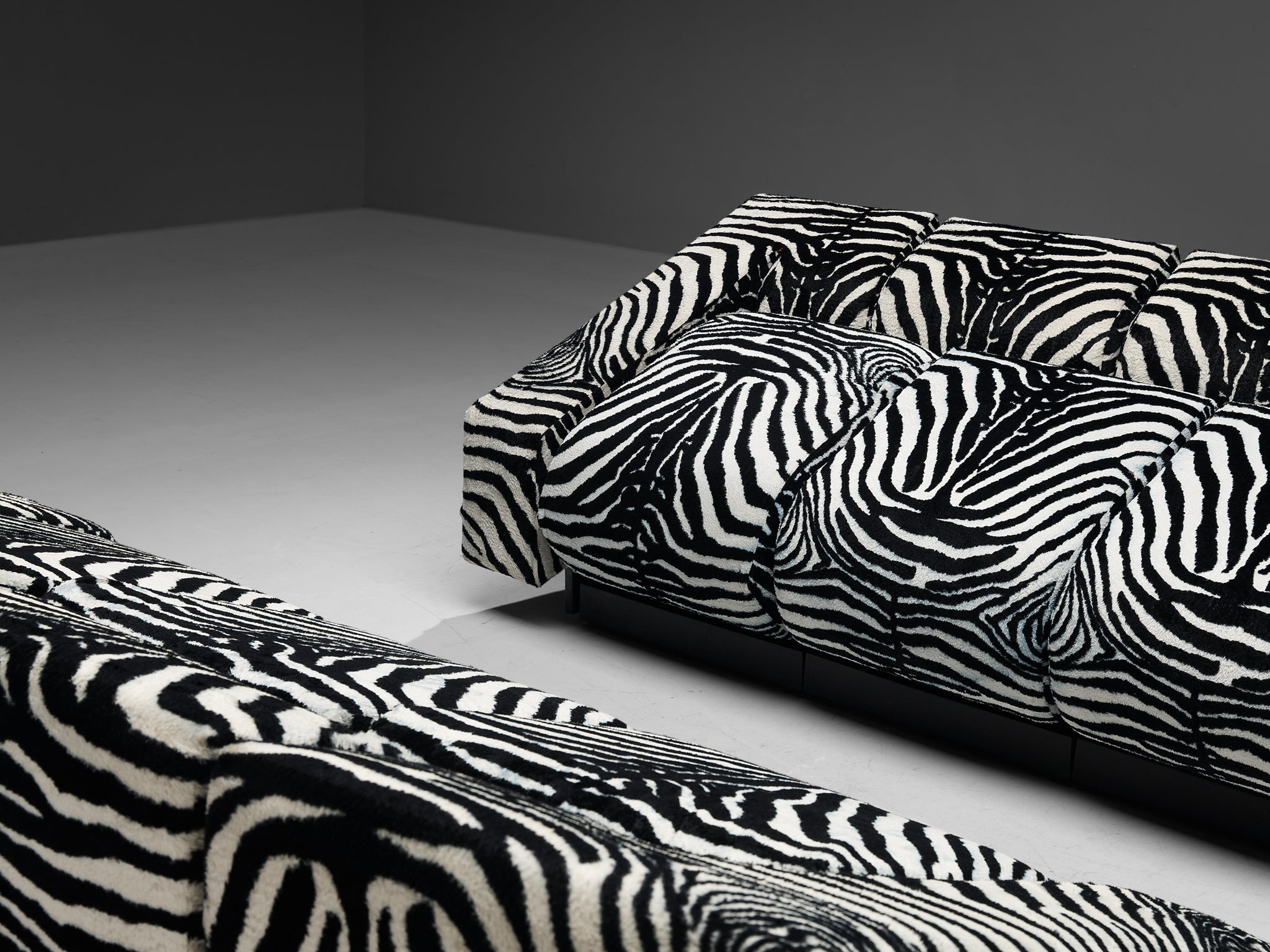 Mario Botta for Alias Pair of 'Obliqua' Sofas in Zebra Print Upholstery seating Morentz