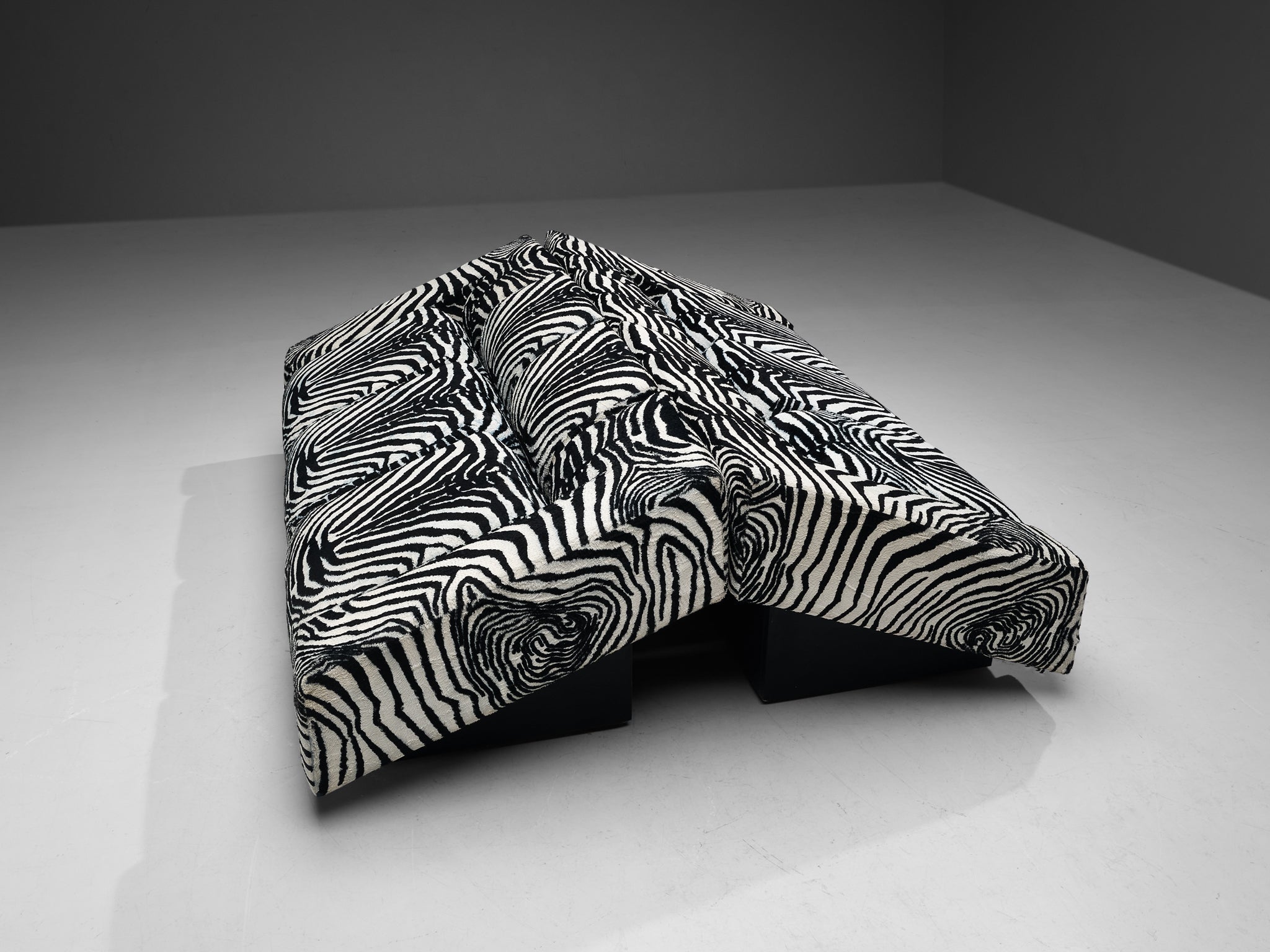 Mario Botta for Alias Pair of 'Obliqua' Sofas in Zebra Print Upholstery seating Morentz