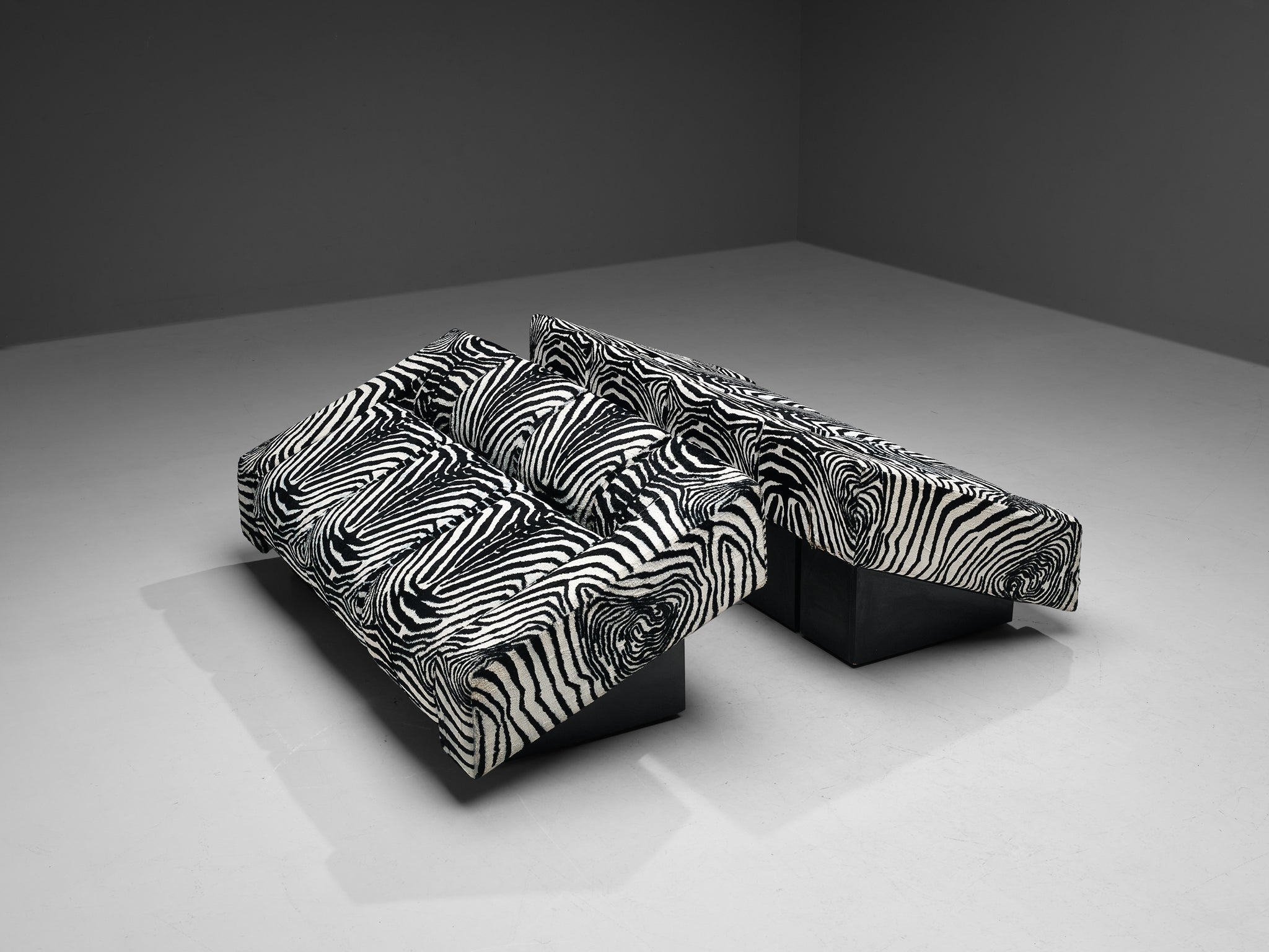 Mario Botta for Alias Pair of 'Obliqua' Sofas in Zebra Print Upholstery seating Morentz
