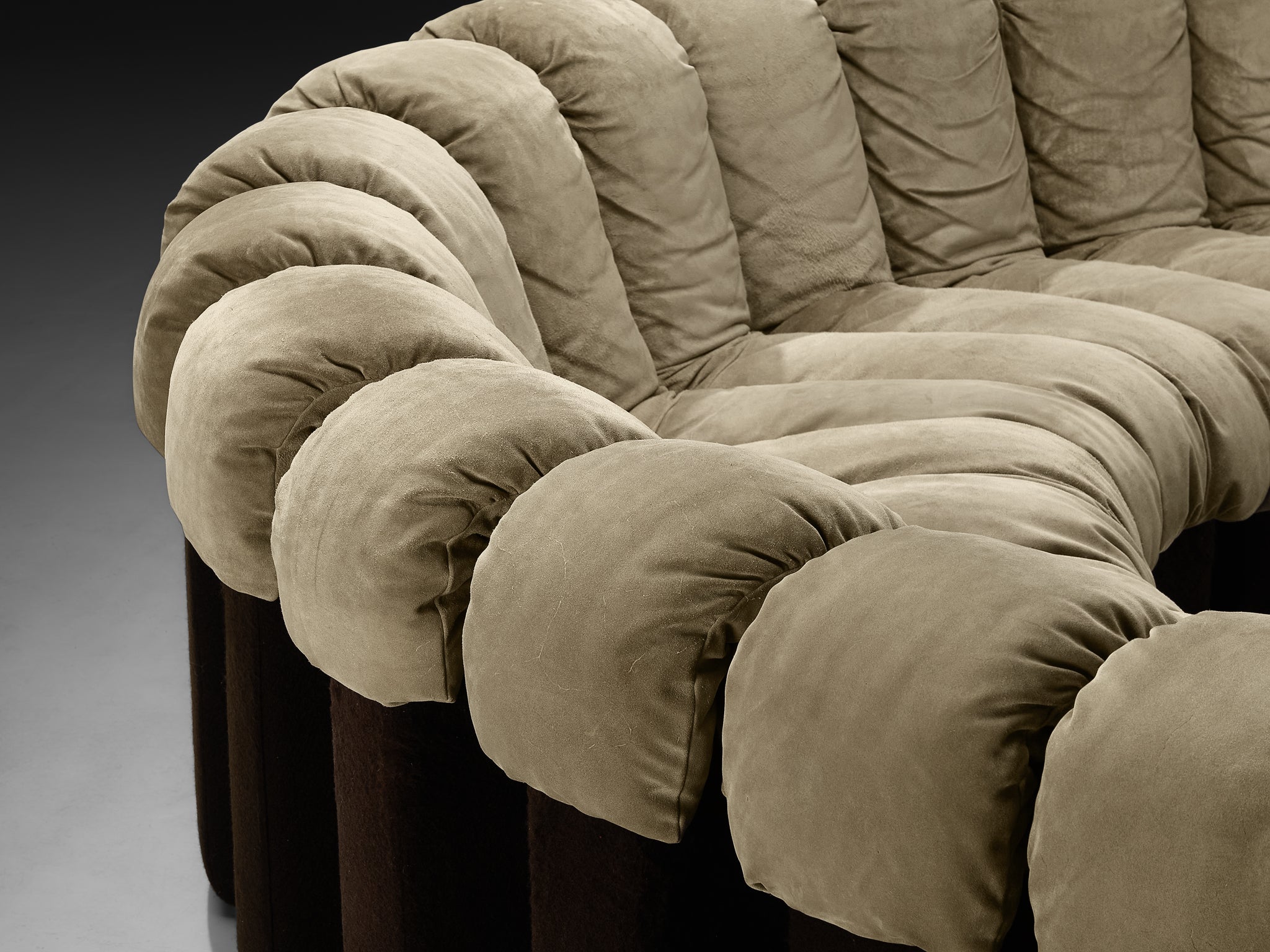 De Sede DS-600 'Snake' Sectional Sofa in Warm Sage Colored Suede Seating Morentz