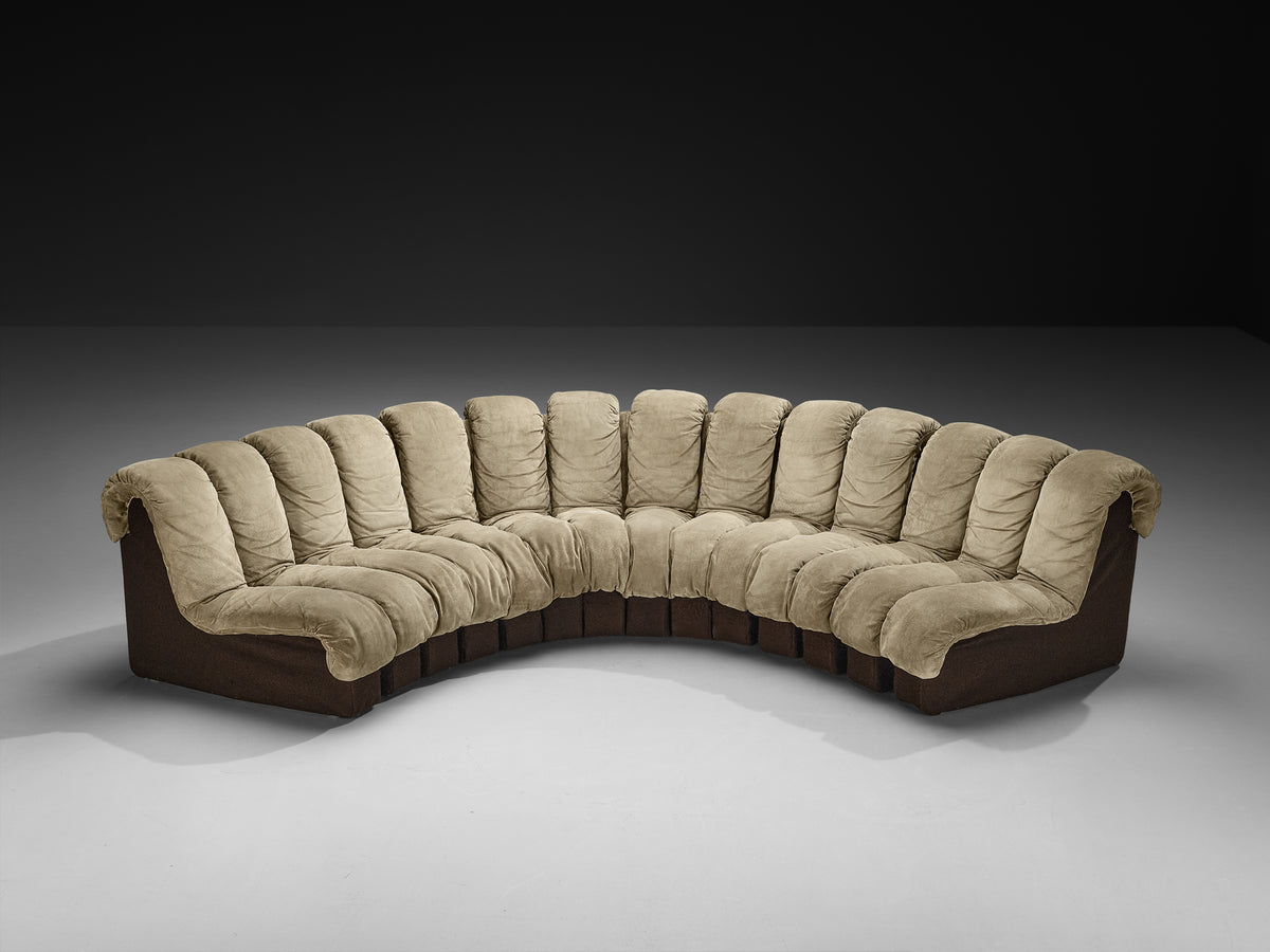 De Sede DS-600 'Snake' Sectional Sofa in Warm Sage Colored Suede Seating Morentz