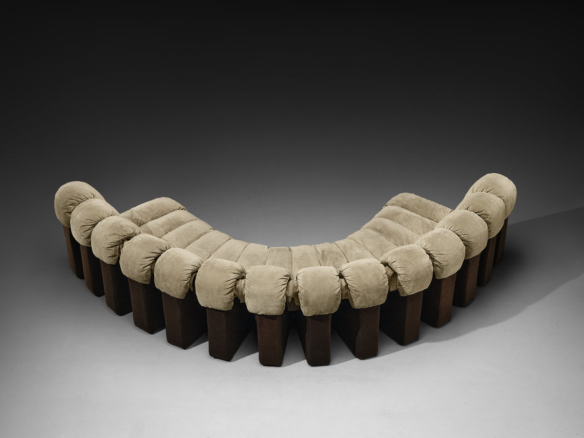 De Sede DS-600 'Snake' Sectional Sofa in Warm Sage Colored Suede Seating Morentz