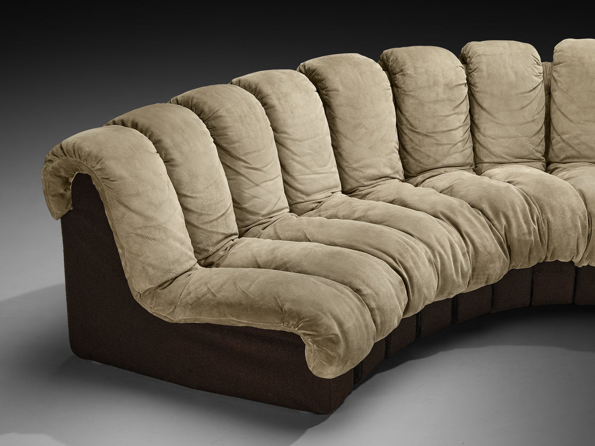 De Sede DS-600 'Snake' Sectional Sofa in Warm Sage Colored Suede Seating Morentz