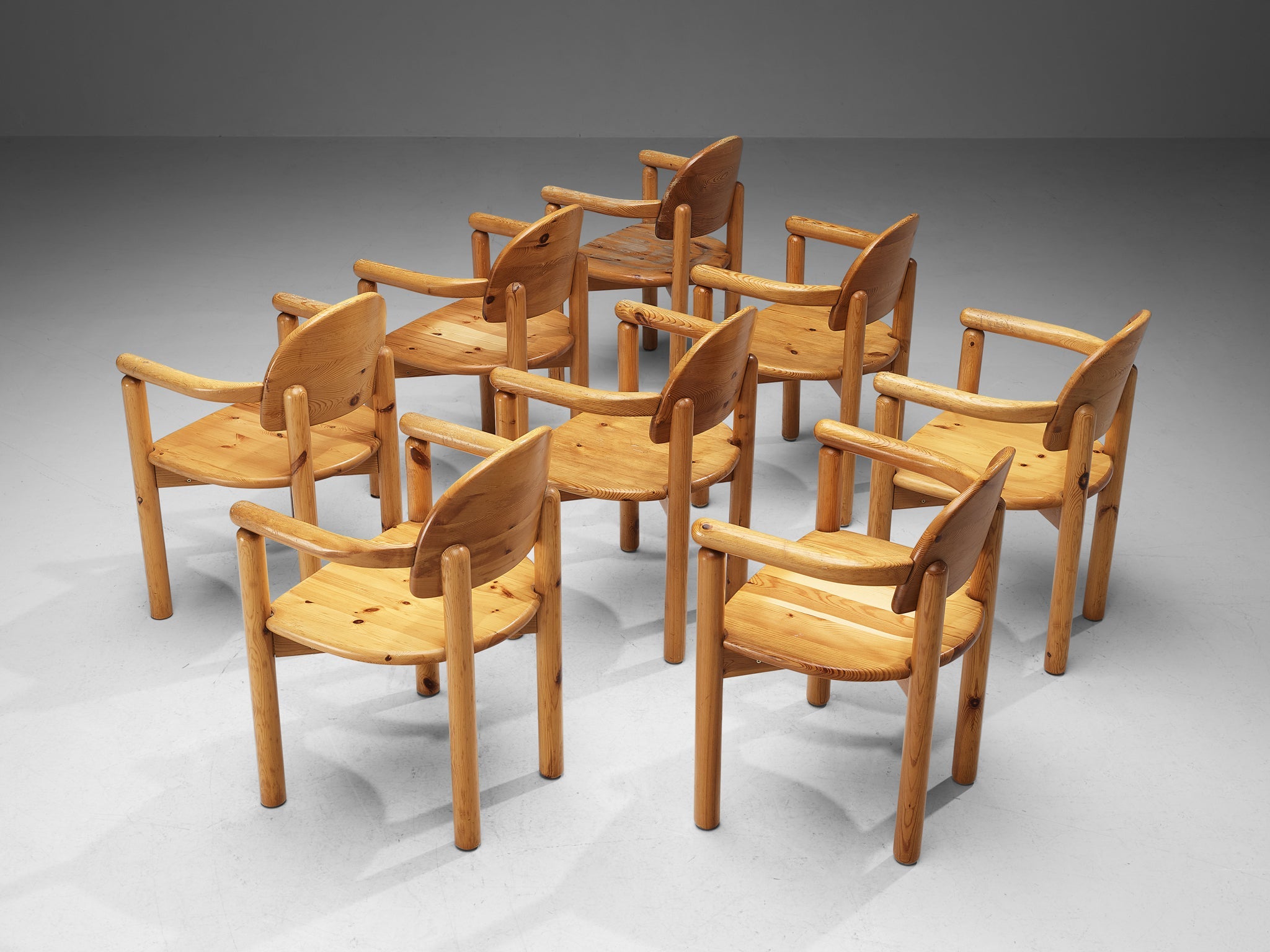 Rainer Daumiller Set of Eight Armchairs in Solid Pine seating Morentz