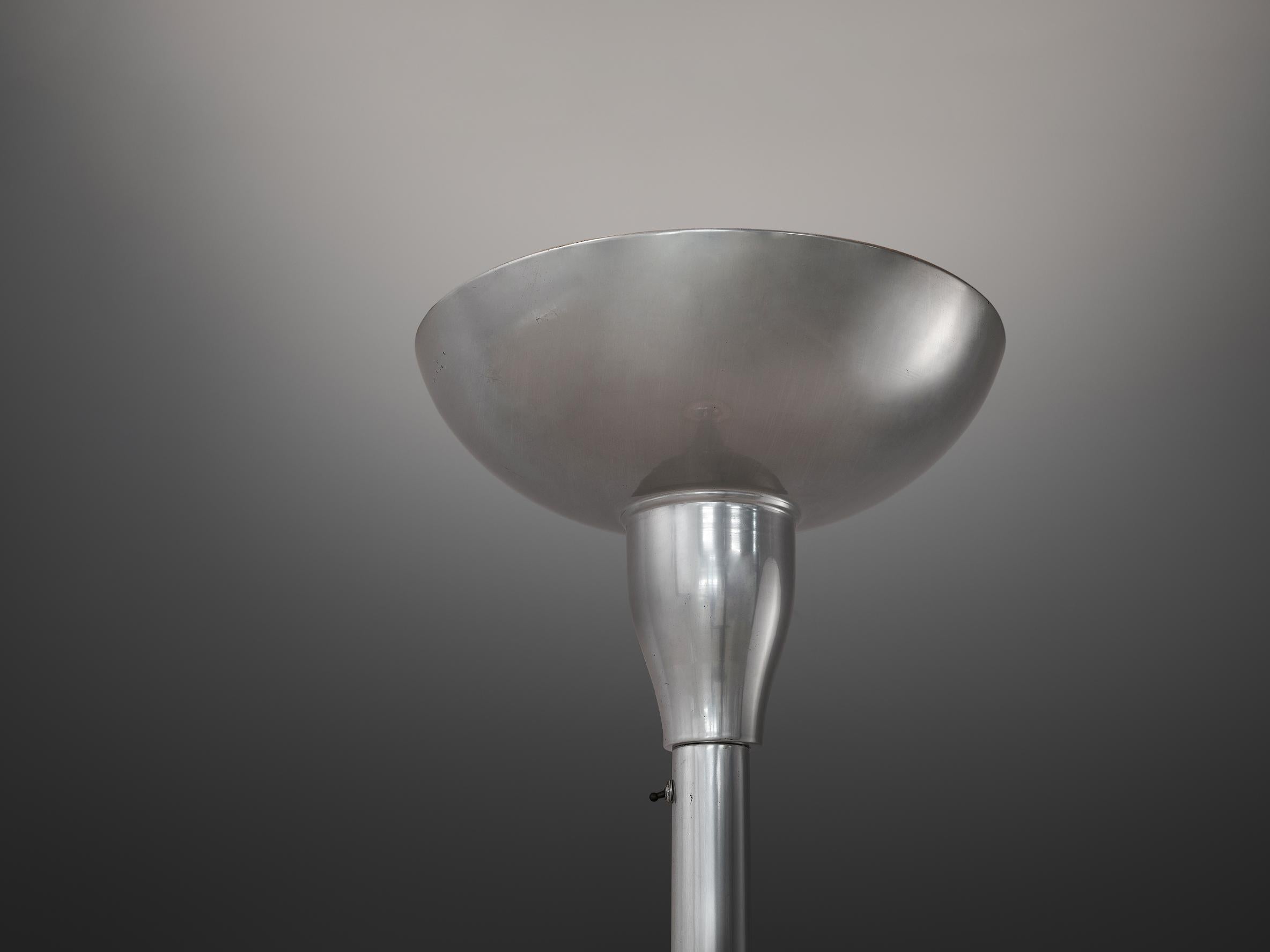 1930s French Art Deco Floor Lamp in Silver Aluminum lighting Morentz